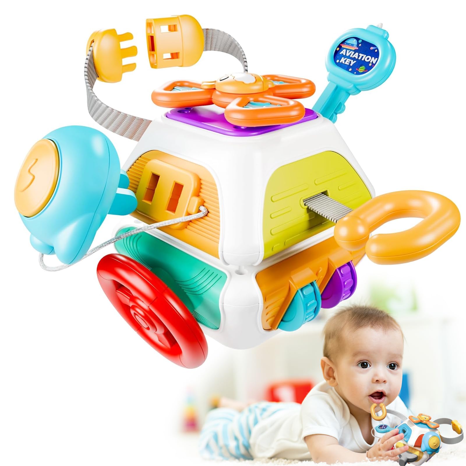 Montessori Sensory Busy Cube Toy for Toddlers 1-3 Years Old - 10-in-1 Educational Activity Cube with Fine Motor Skills Development - Perfect Travel Toy & First Birthday Gift for Baby Boys & Girls - Ideal for Airplane, Car Rides & Quiet Playtime at Home