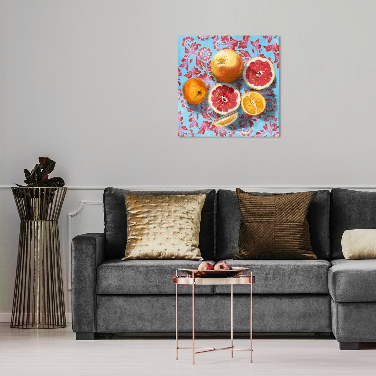Tropical Citrus Still Life Blue Canvas Wall Art Print - Kitchen & Cabin Decor - Perfect for Farmhouse, Lodge, and Rustic Home Decor