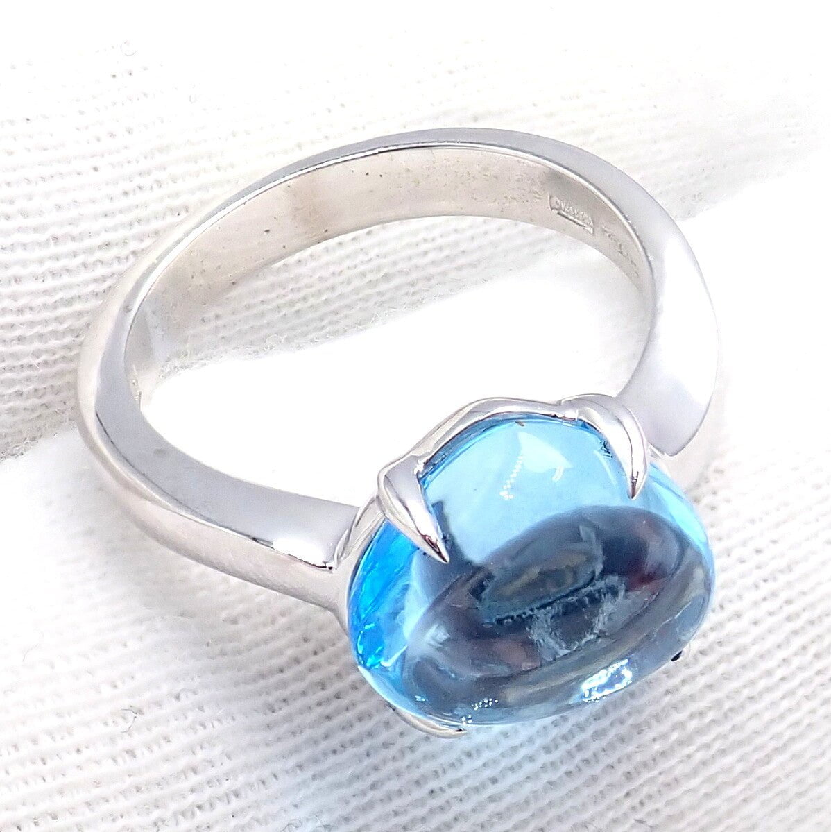 Authentic Bulgari 18k White Gold Mediterranean Eden Blue Topaz Ring - Size 6 | Luxury Jewelry for Women, Elegant Gift for Anniversary, Engagement & Special Occasions