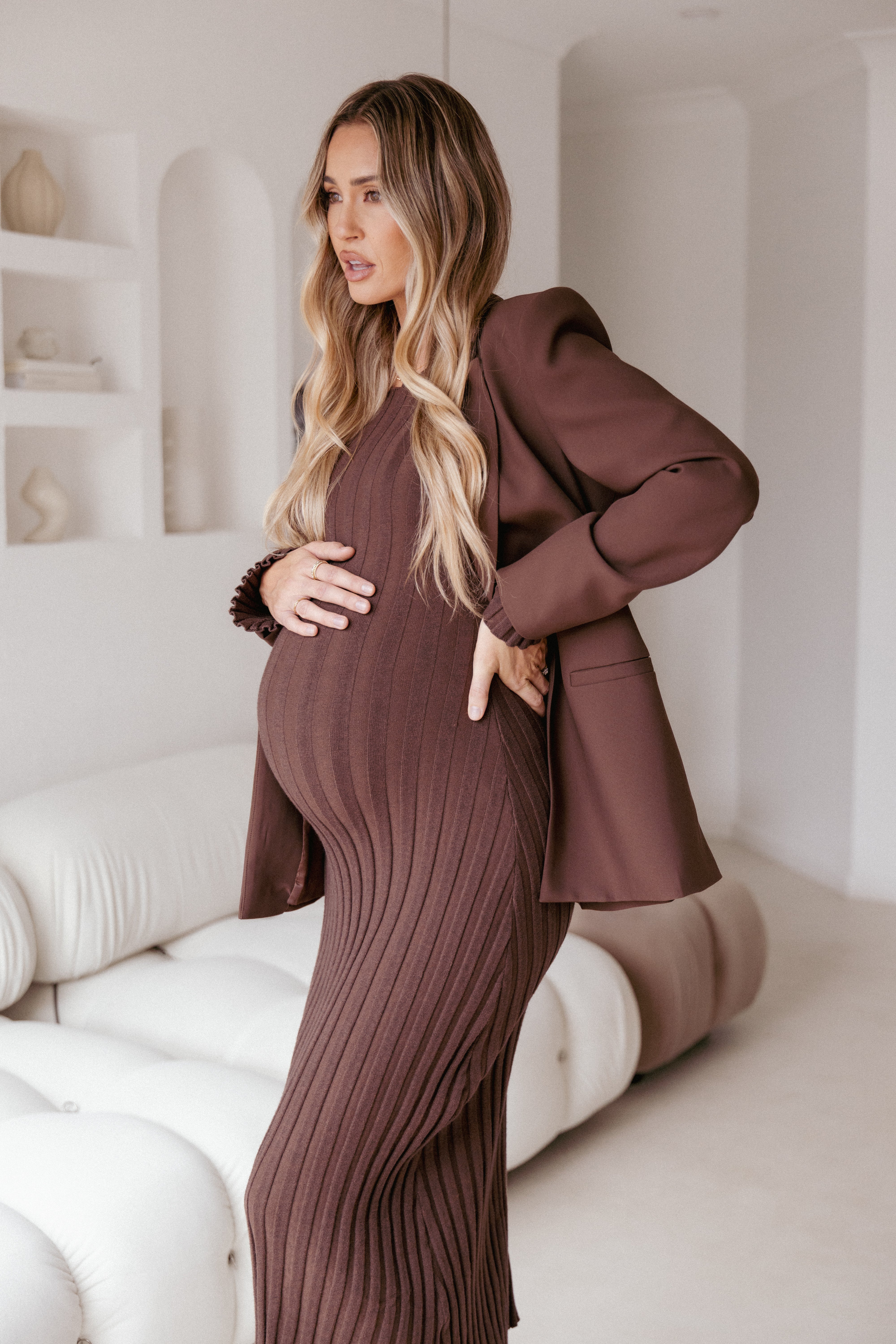 Jolene Long Sleeve Maxi Dress - Brown | Elegant Boho Flowy Women's Dress for Casual Wear, Date Night & Special Occasions