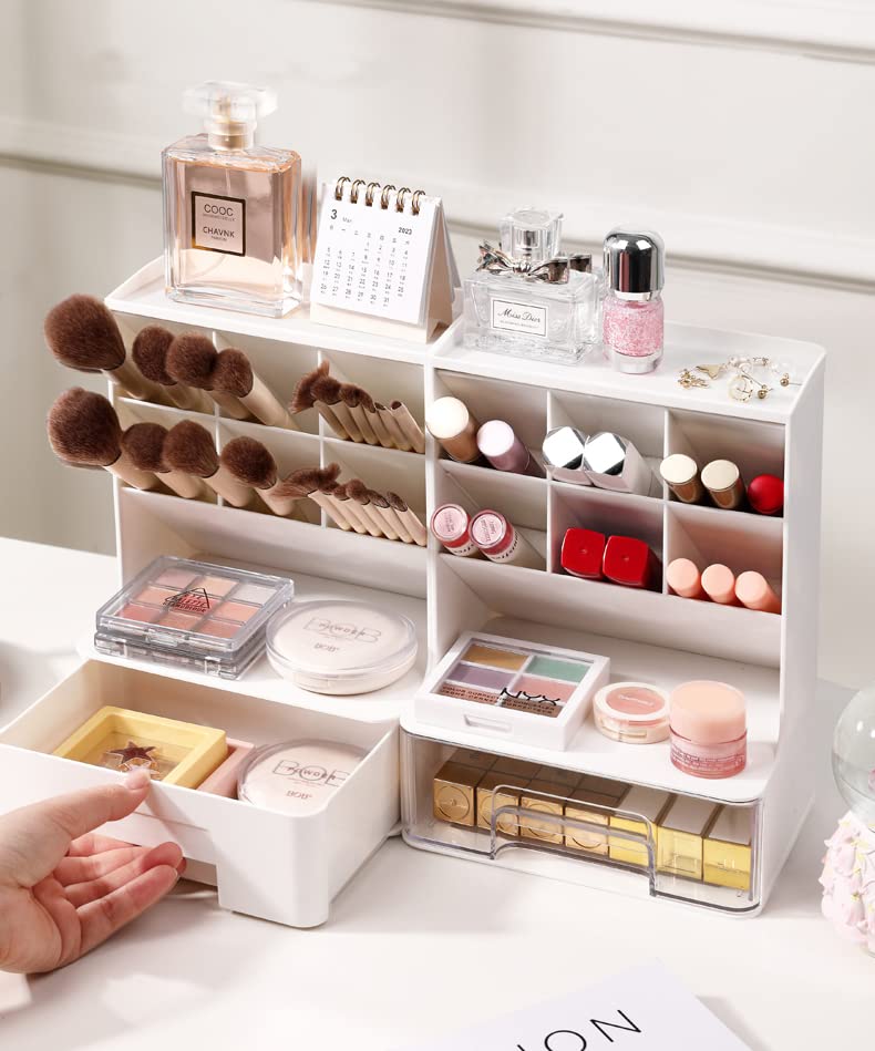 Acrylic Makeup Organizer & Storage - Cosmetic Brush Holder for Vanity Countertop, Bathroom, Bedroom | Perfect Makeup Organizer for Teen Girls | Great for Daily Beauty Routine & Travel Essentials