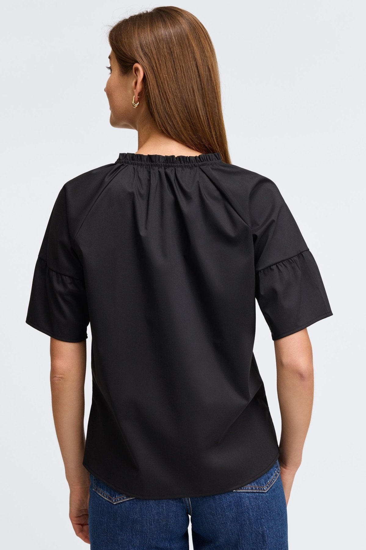 Vicky No Iron Stretch Elbow Sleeve Popover Shirt for Women - Wrinkle-Free Comfort Fit Blouse for Work & Casual Wear