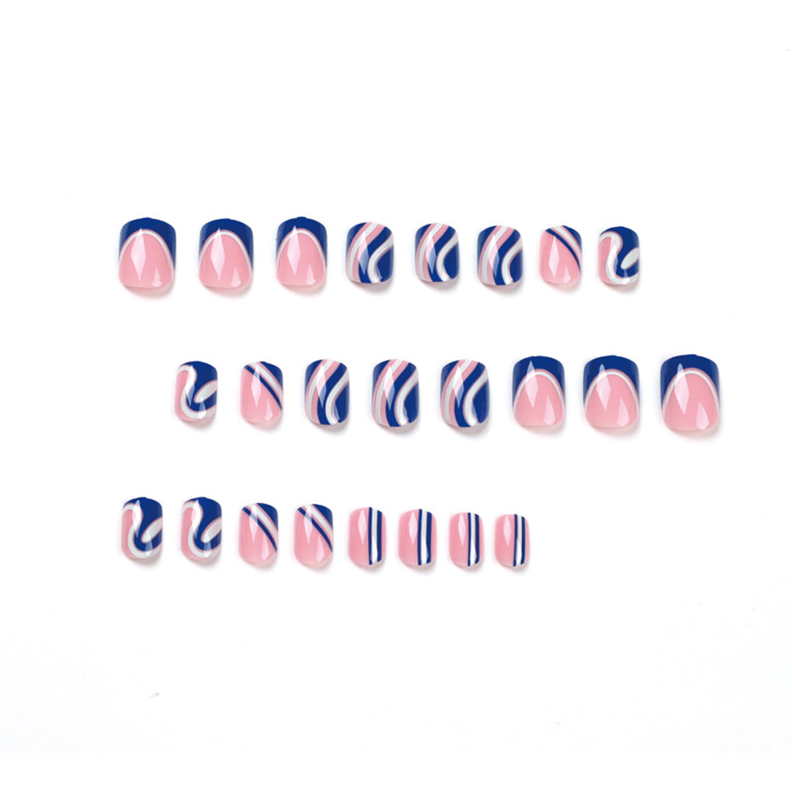 24Pcs French Press on Fake Nails - Short Square Glossy Artificial Nails for Women & Girls | DIY Manicure Kit for Home, Party & Special Occasions