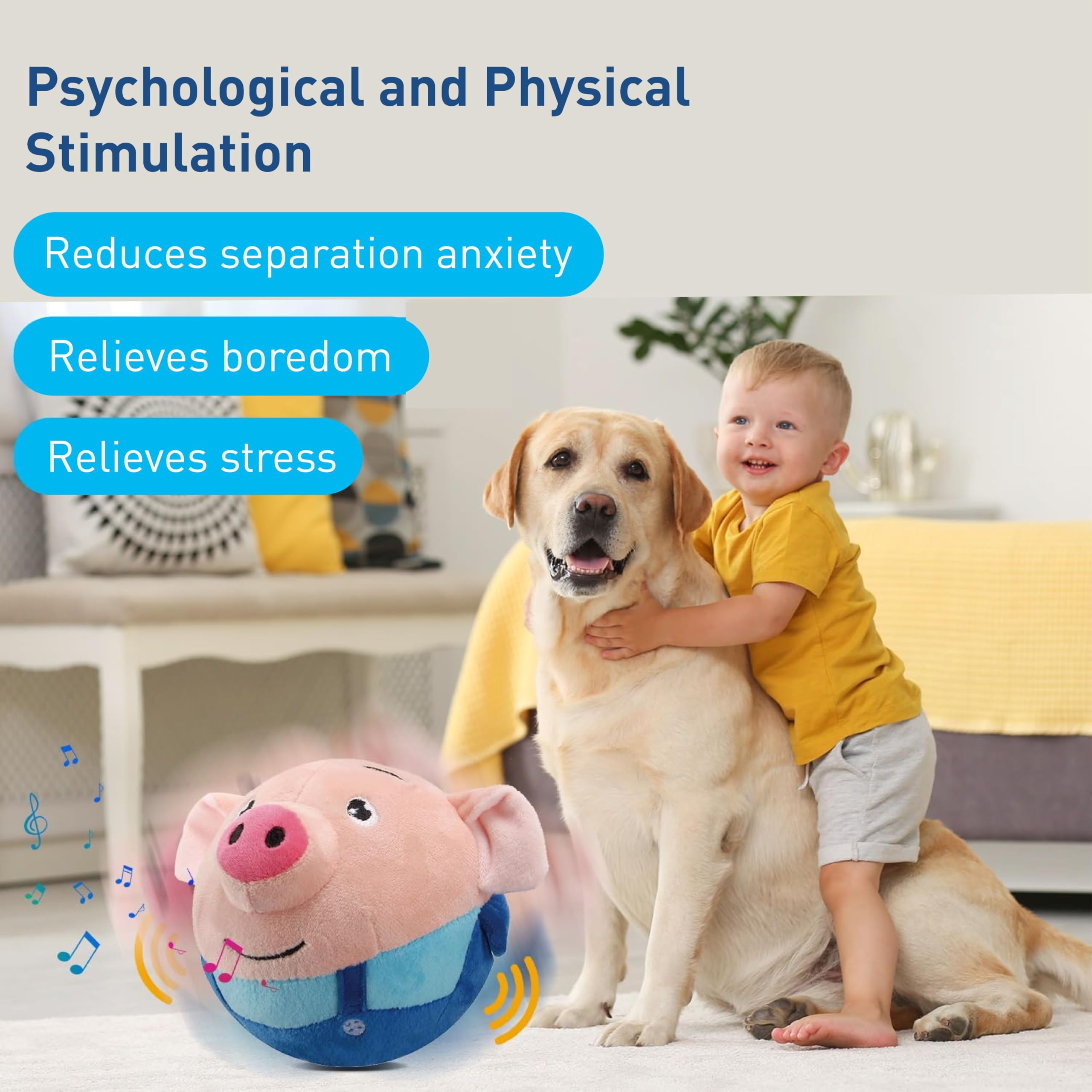 Interactive Squeaky Moving Dog Toy - Electronic Plush Pig Ball with Sound, Active Pet Toy for Playtime, Washable & Durable Chew Toy (Blue) - Perfect for Indoor Play, Training, and Keeping Dogs Entertained