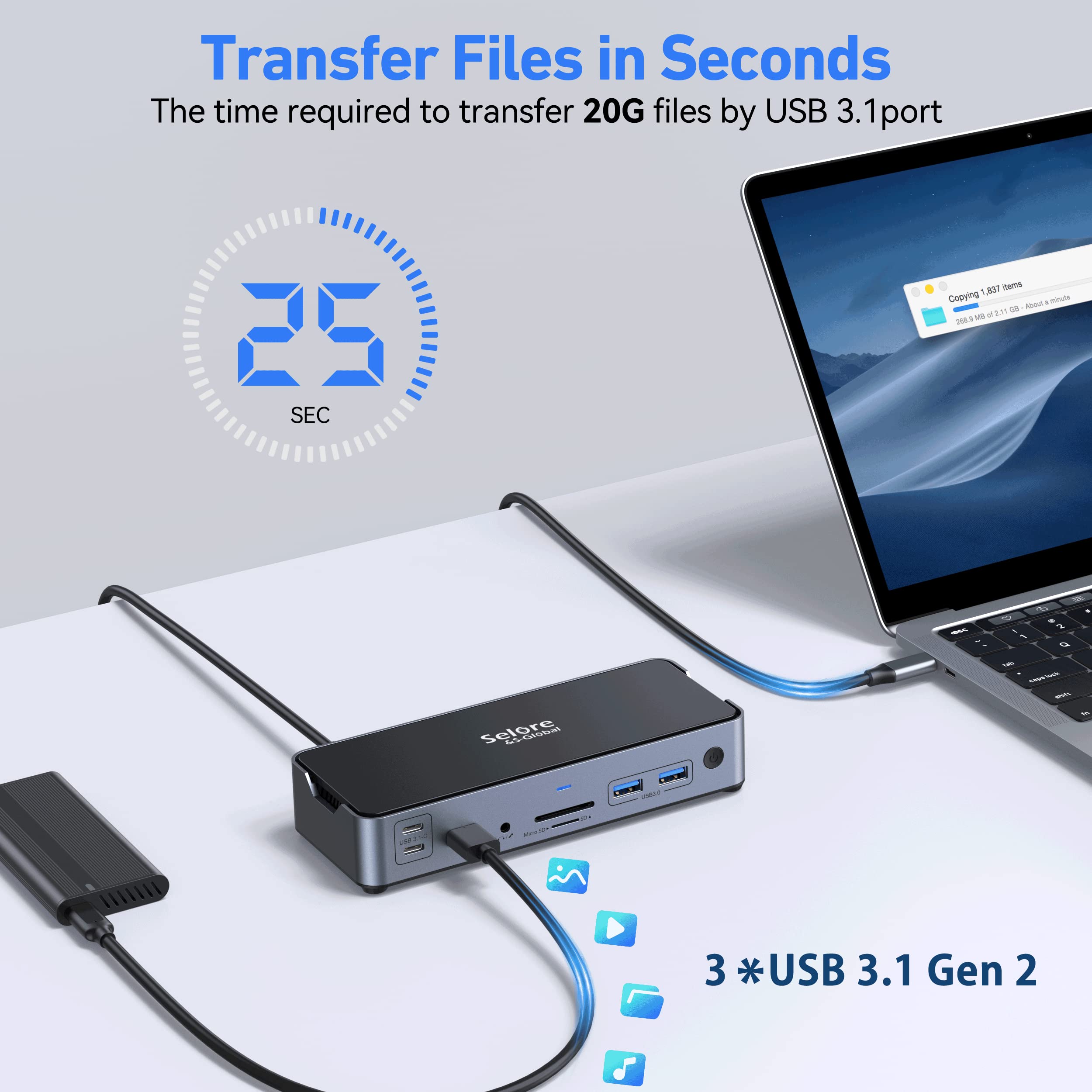 15-in-1 USB C Docking Station with Dual HDMI & DisplayPort - 8K/4K Triple Monitor Support, 100W PD Charging, 10Gbps USB 3.1, Ethernet RJ45 - Compatible with Dell/Lenovo Laptops - Perfect for Home Office & Multi-Screen Workstations