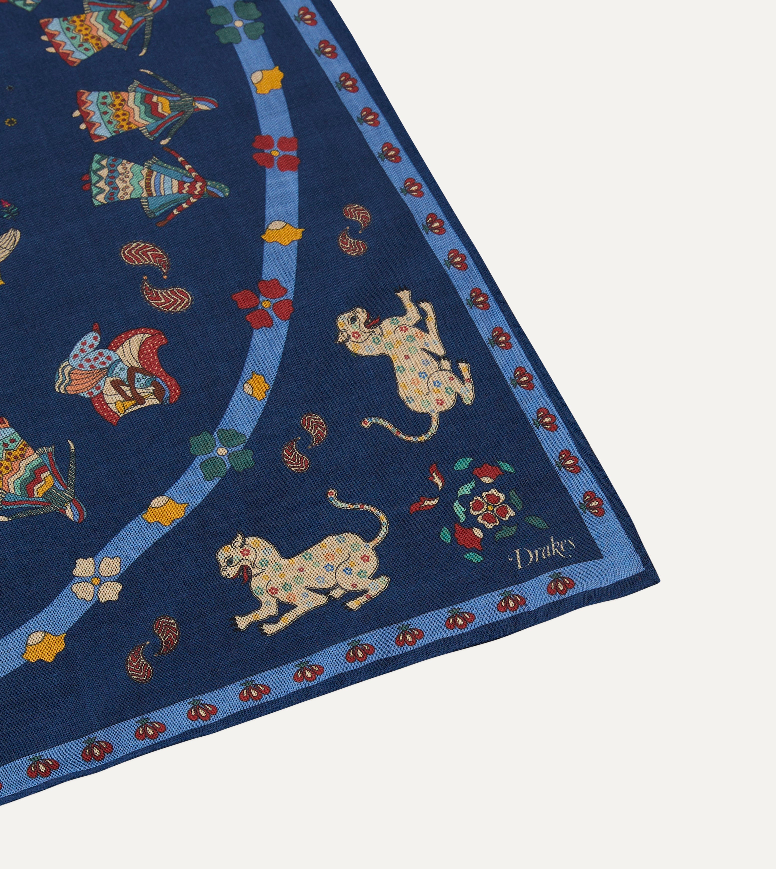 Navy Blue Mughal Leopards Print Wool Silk Bandana Scarf - Soft Luxury Wrap for Women & Men - Perfect for Fashion Accessories, Headwear, Neckwear, and Boho Chic Outfits