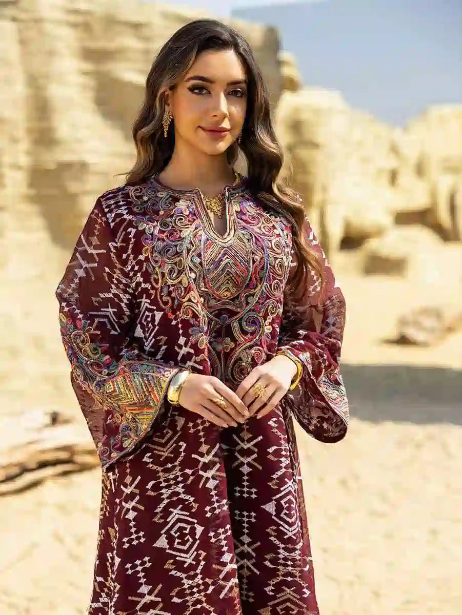 Elegant Eid Dress for Women - Doris Embroidery Caftan Kaftan Dress #25464 | Flowy Long Maxi Dress with Intricate Embroidery | Perfect for Eid Celebrations, Weddings & Special Occasions