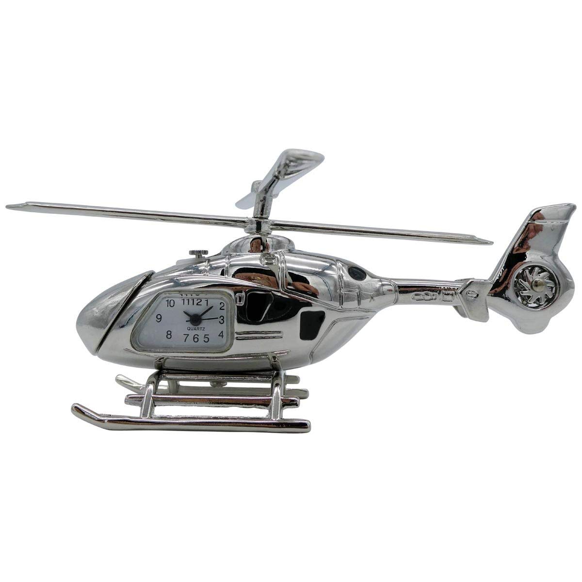 Pilot Toys Silver Helicopter Desk Clock - Stylish Aviation-Themed Office Decor & Gift for Pilots, Collectors (Perfect for Home, Office, Aviation Enthusiasts)