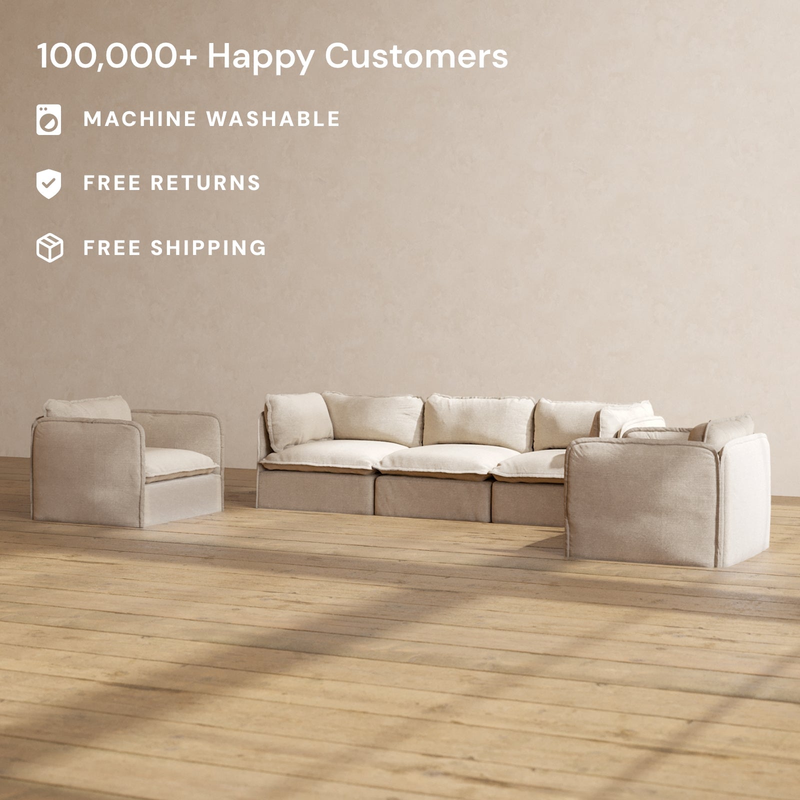 Modular Performance 3-Seater Sofa with Armchair Set in Oat Color | Premium Comfort Blend for Living Room, Lounge & Family Gatherings