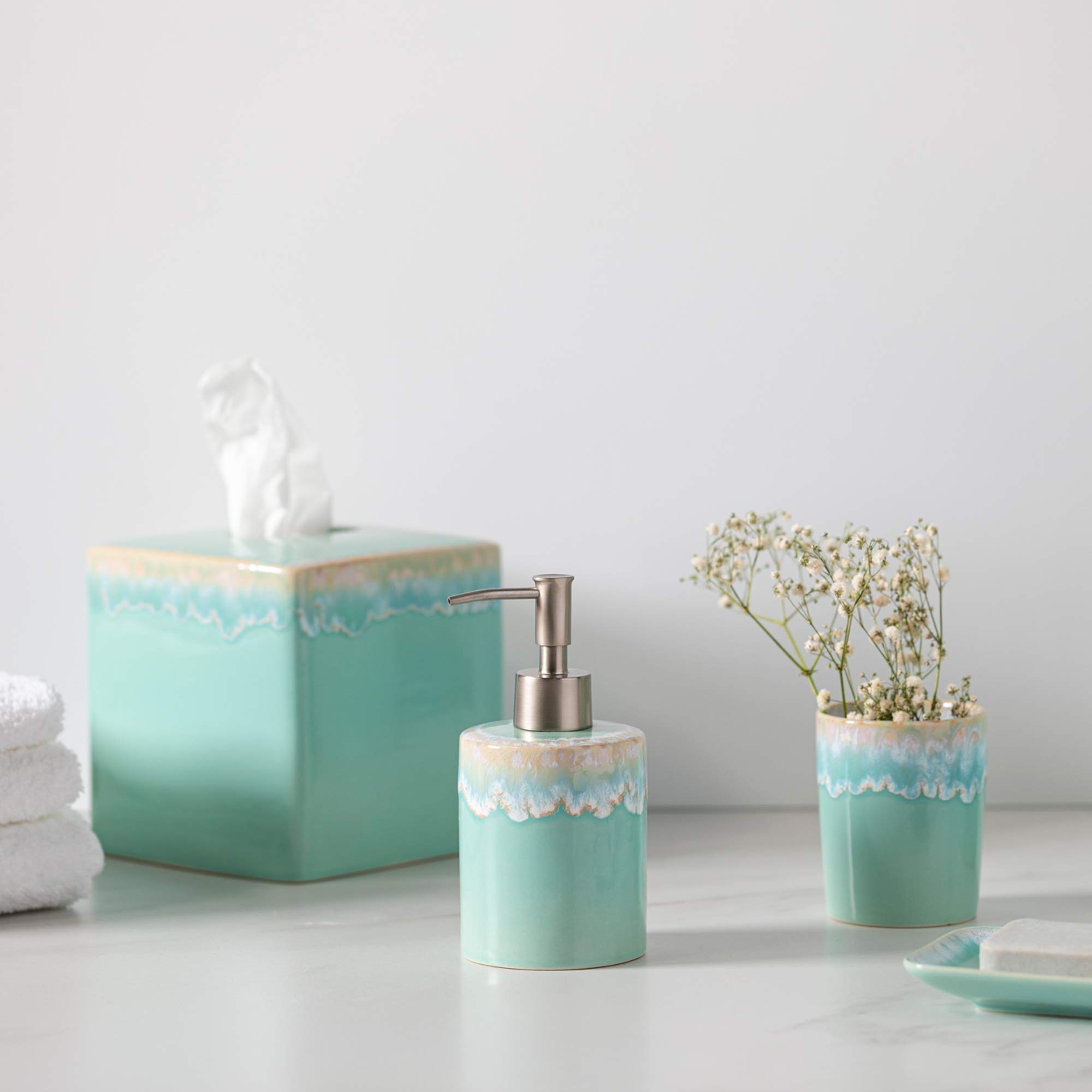 Ceramic Soap Dispenser - Taormina Collection | Stoneware Bathroom Decor for Home & Spa