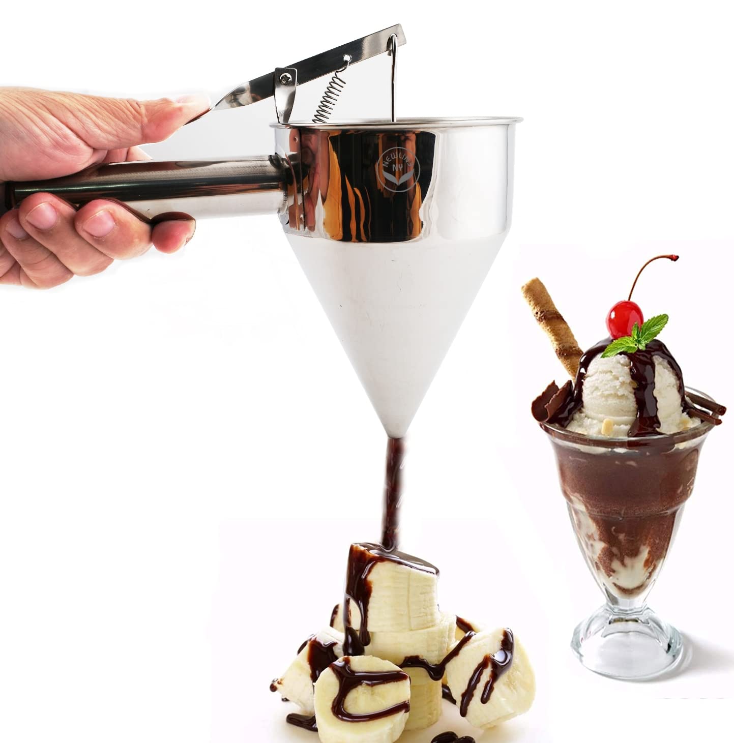 Premium Stainless Steel Baking Funnel with Stand - Perfect for Takoyaki, Pancake Batter, Cupcakes & Pastries | Durable Kitchen Tool for Home Bakers & Professional Chefs | Ideal for Dessert Making, Party Catering & Bakery Use