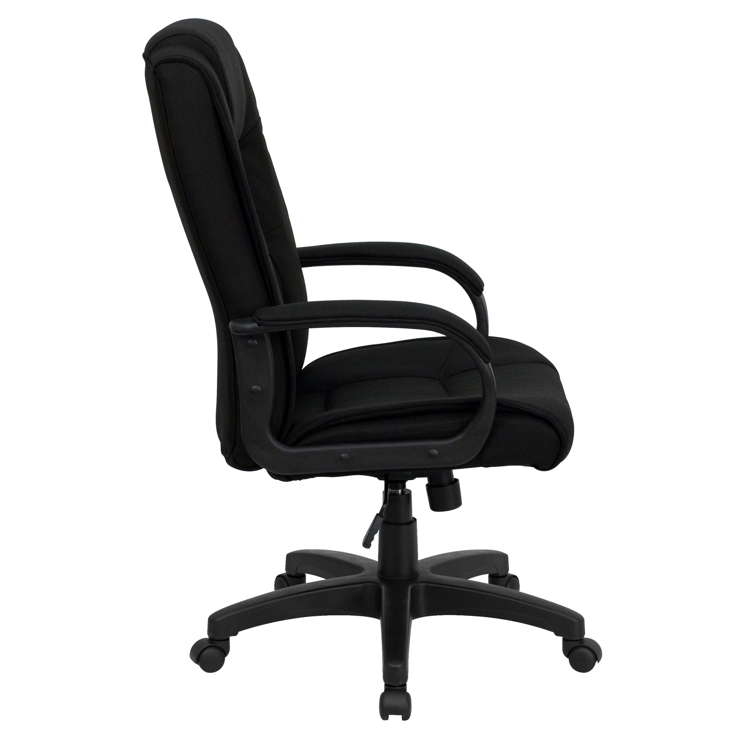 Ergonomic High Back Black Fabric Office Chair with Multi-Line Stitch & Swivel Base - Adjustable Arms for Home & Workspace Comfort