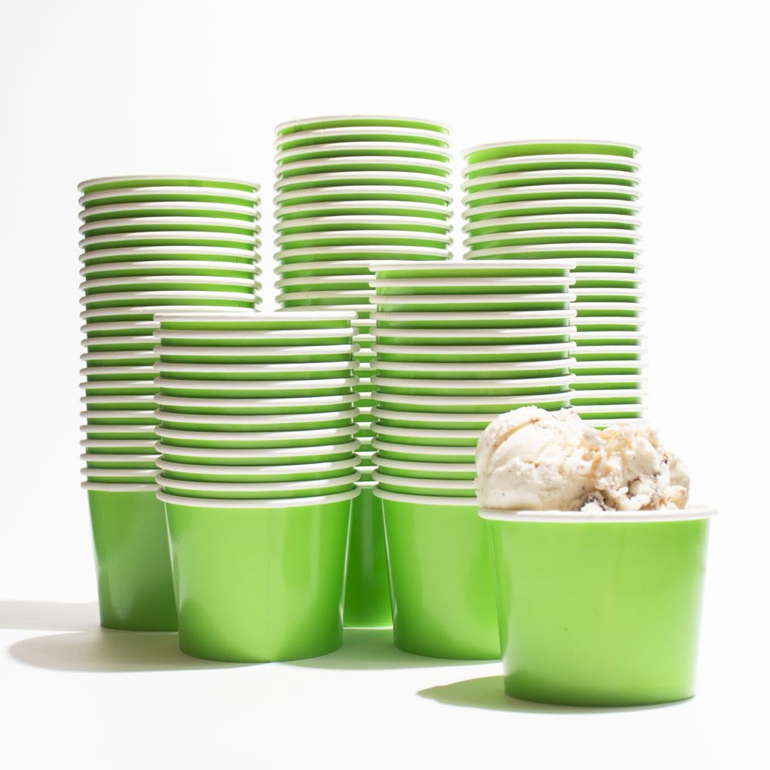 UNIQ 12 oz Disposable Paper Ice Cream Cups - Pack of 1,000, Eco-Friendly Dessert Bowls for Ice Cream, Yogurt, Gelato, Pudding & Party Treats - Perfect for Ice Cream Shops, Dessert Bars & Catering Events - Green
