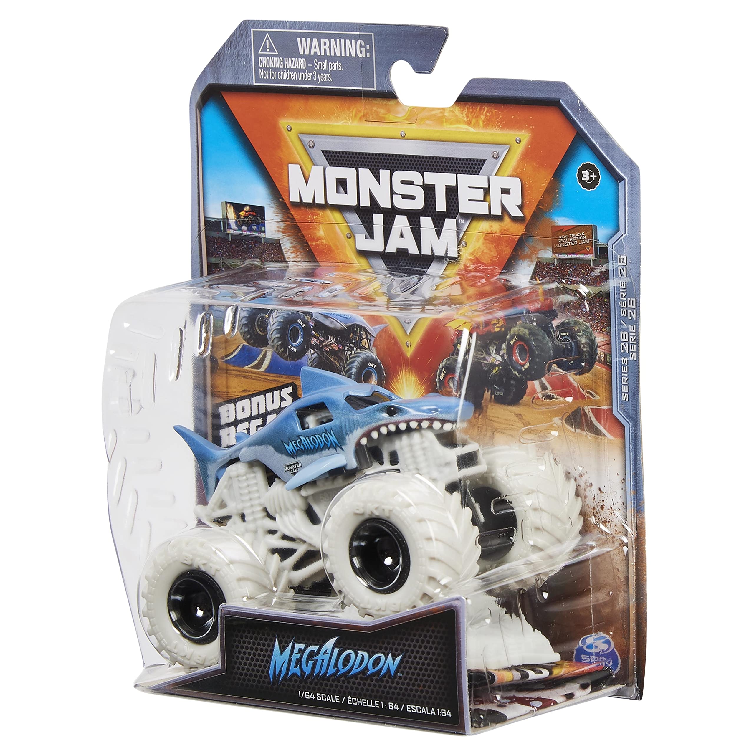 Monster Jam Megalodon 1:64 Scale Diecast Truck - White Bone Yard Series 26 Collectible Toy for Kids & Adults | Perfect for Play, Display & Monster Truck Enthusiasts