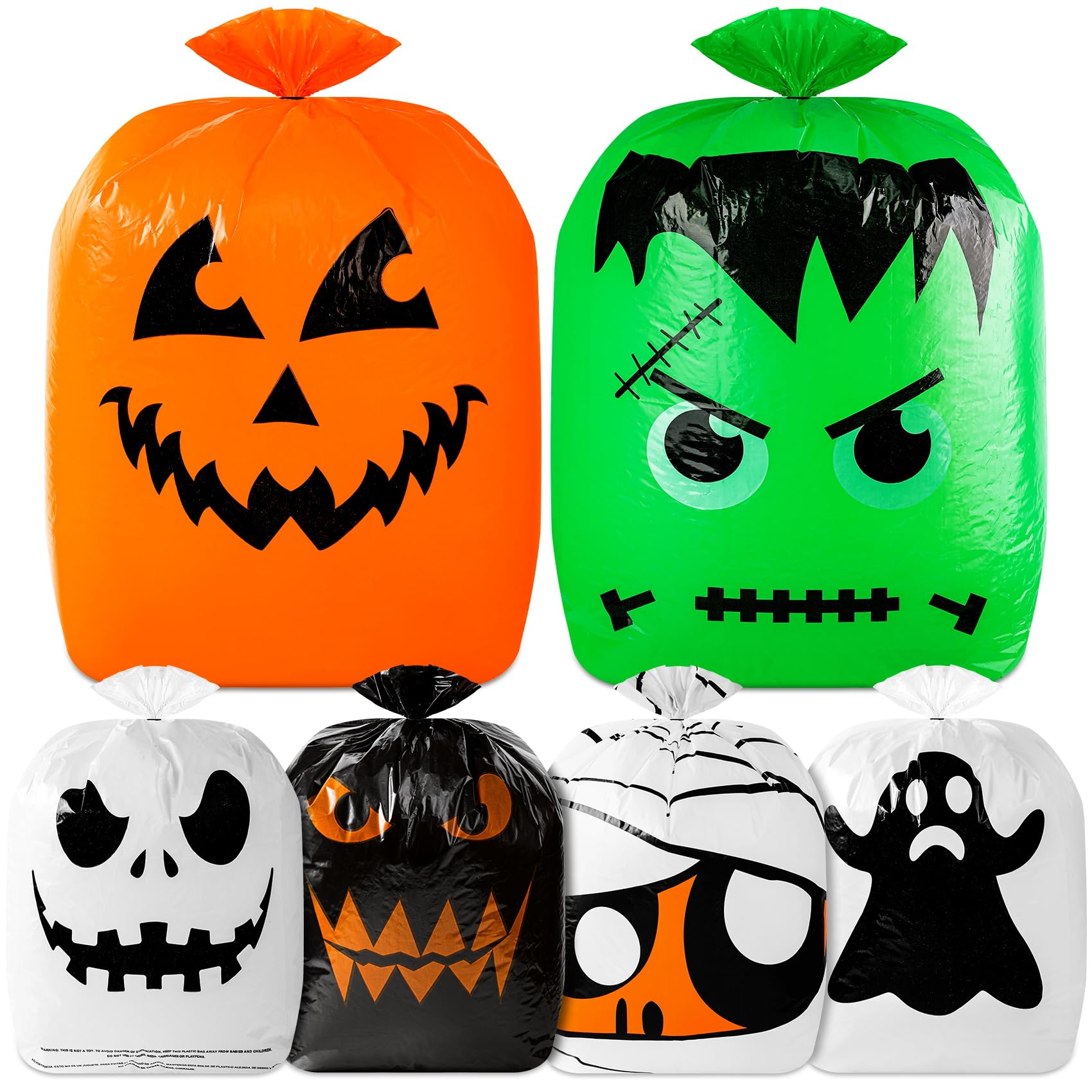 6 Pack Halloween Pumpkin Leaf Bags with Twist Ties - Durable Fall Yard Waste Bags for Outdoor Decor, Lawn & Garden Cleanup - Perfect for Halloween Party Favors, Trick-or-Treat Goodie Bags & Seasonal Yard Decorations