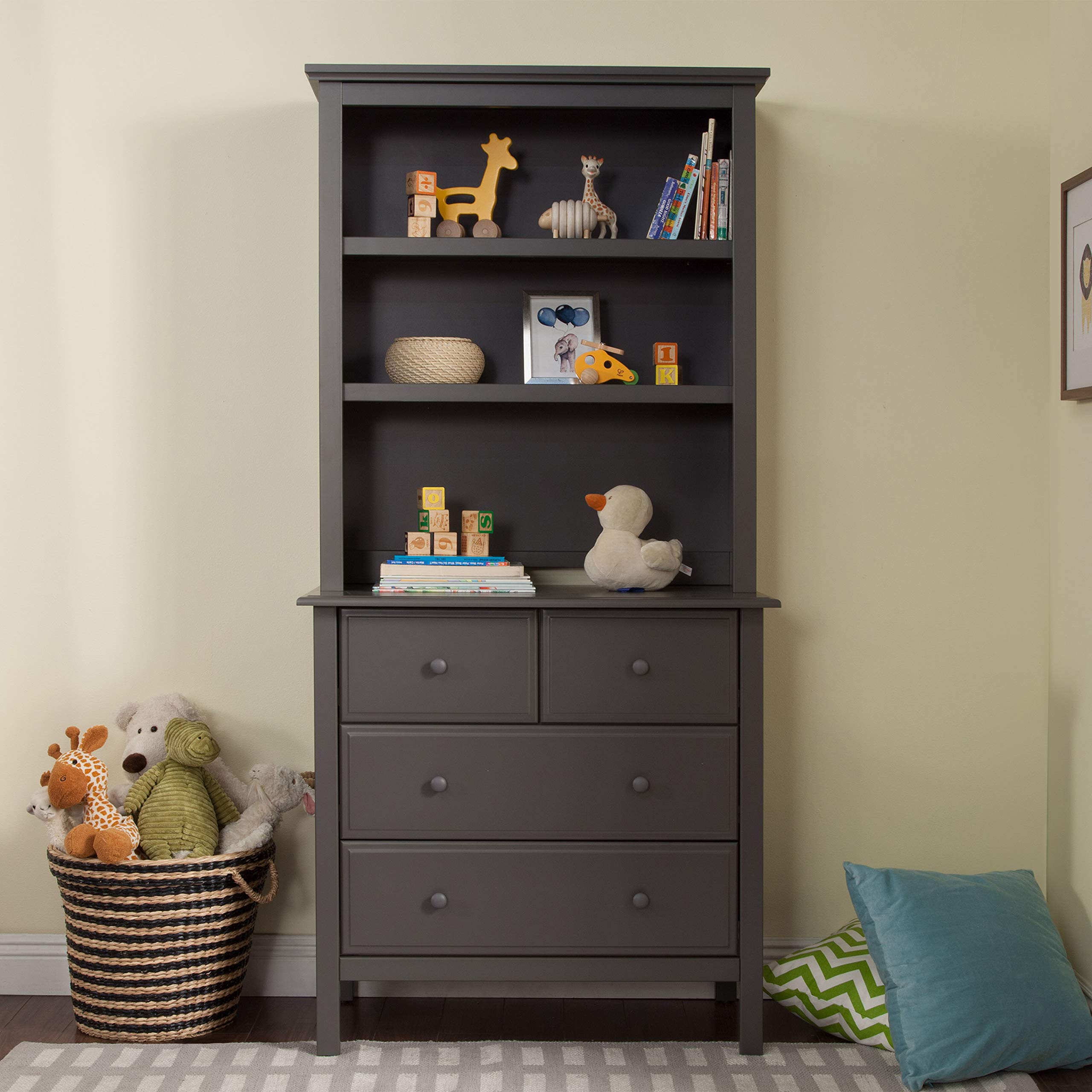 DaVinci Autumn Bookcase Hutch in Slate - Modern Storage Cabinet for Living Room, Office & Bedroom - Stylish Bookshelf with Adjustable Shelves for Home Decor & Organization