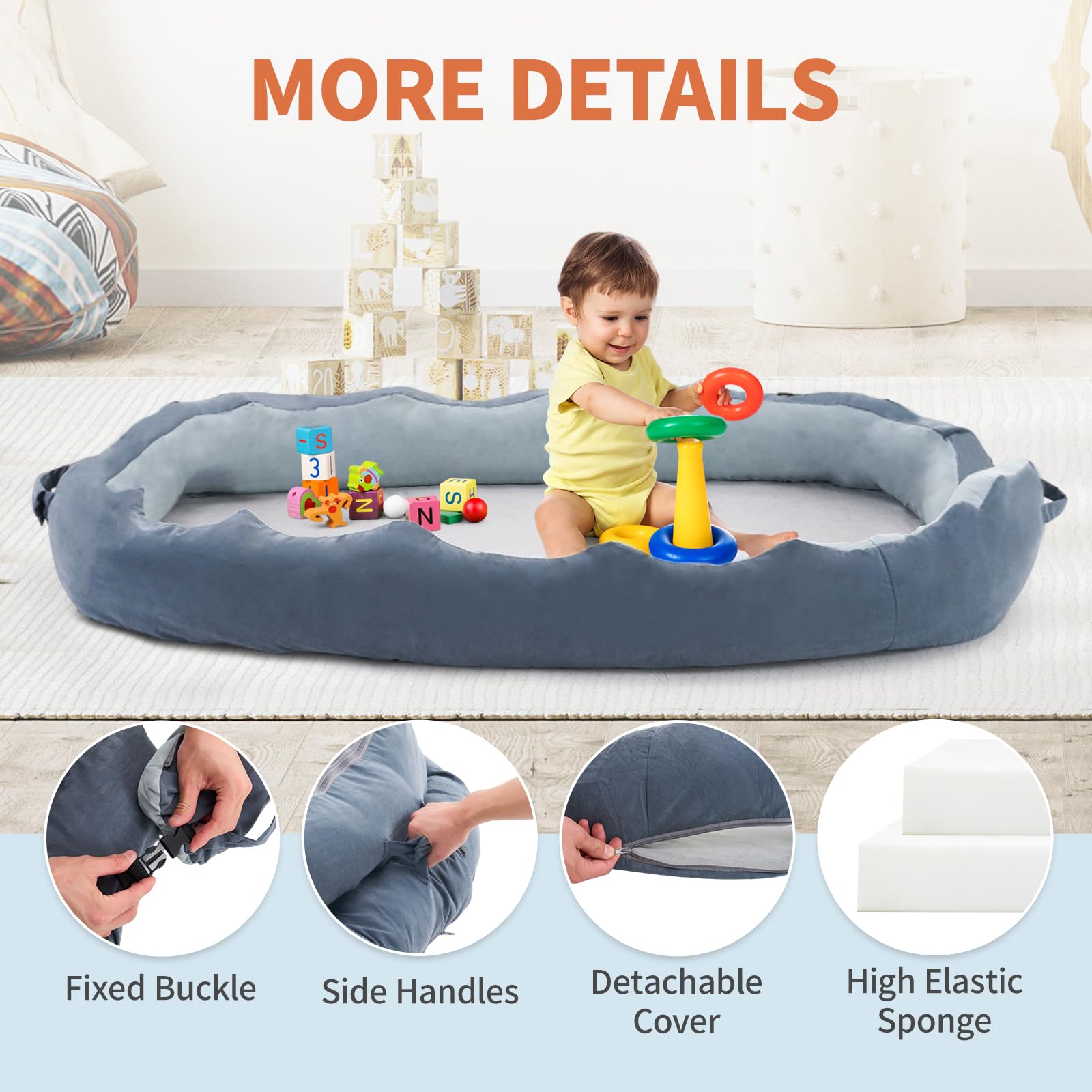 MOOITZ Toddler Travel Bed - Detachable Floor Bed with Mattress, Foldable & Portable for Kids - Perfect for Napping, Camping, Travel, Daycare & Home Use