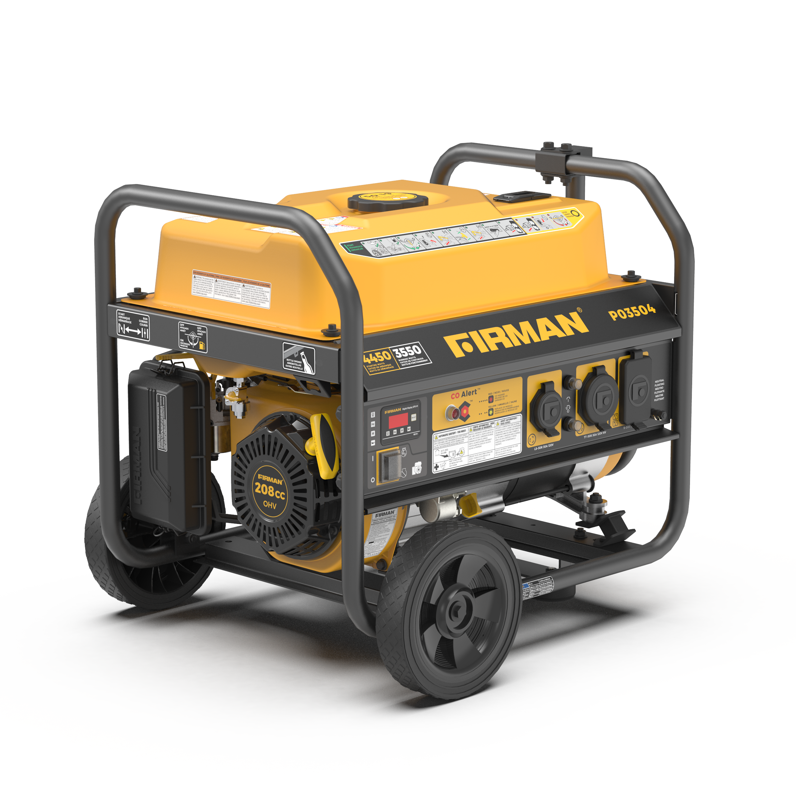 Refurbished 4450W Portable Gas Generator with Recoil Start & CO Alert - 120V Power for Camping, Emergencies & Outdoor Events