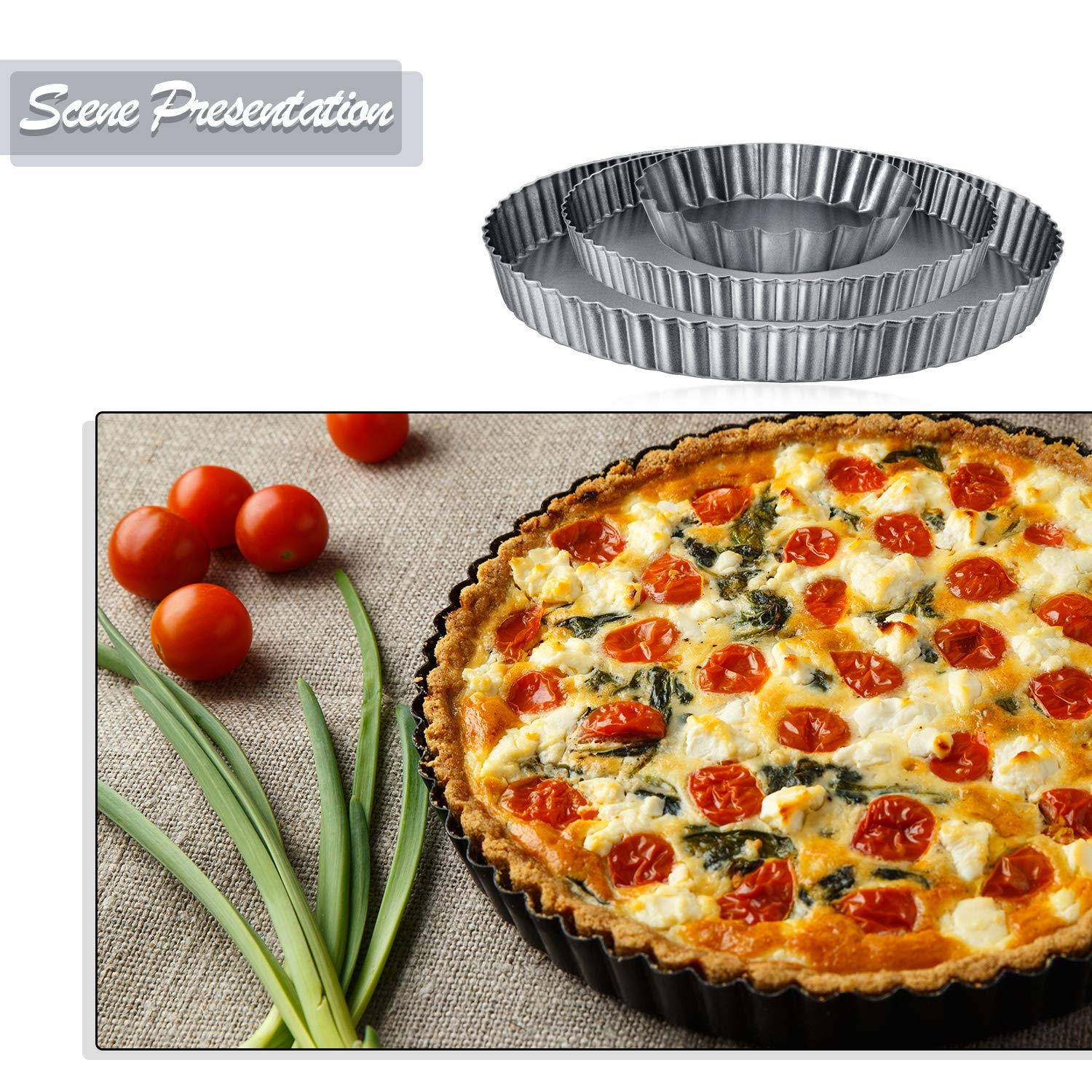 Boao 3-Piece Nonstick Carbon Steel Tart Pans Set - 4/9/10 Inch Round Removable Bottom Quiche & Pie Pans for Baking Cakes, Desserts, Pizza | Perfect for Home Baking, Professional Kitchens & Holiday Cooking