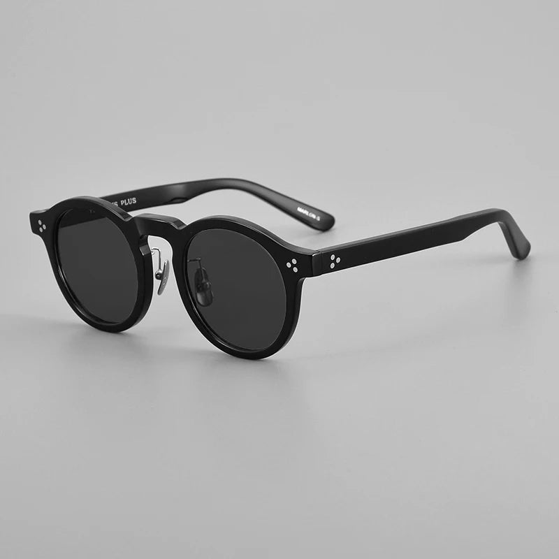 Black Unisex Acetate Round Polarized Sunglasses 14143 - UV Protection for Outdoor Sports & Driving