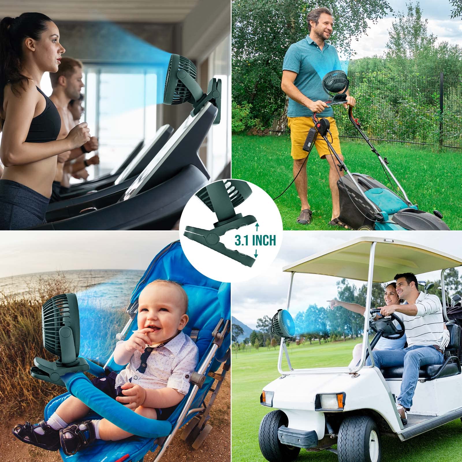 65H 12000mAh Rechargeable Camping Fan with USB Output Ports & Hanging Hook - 360° Rotatable Portable Tent Fan for Outdoor, Camping, Hiking, Home & Office Use - Green