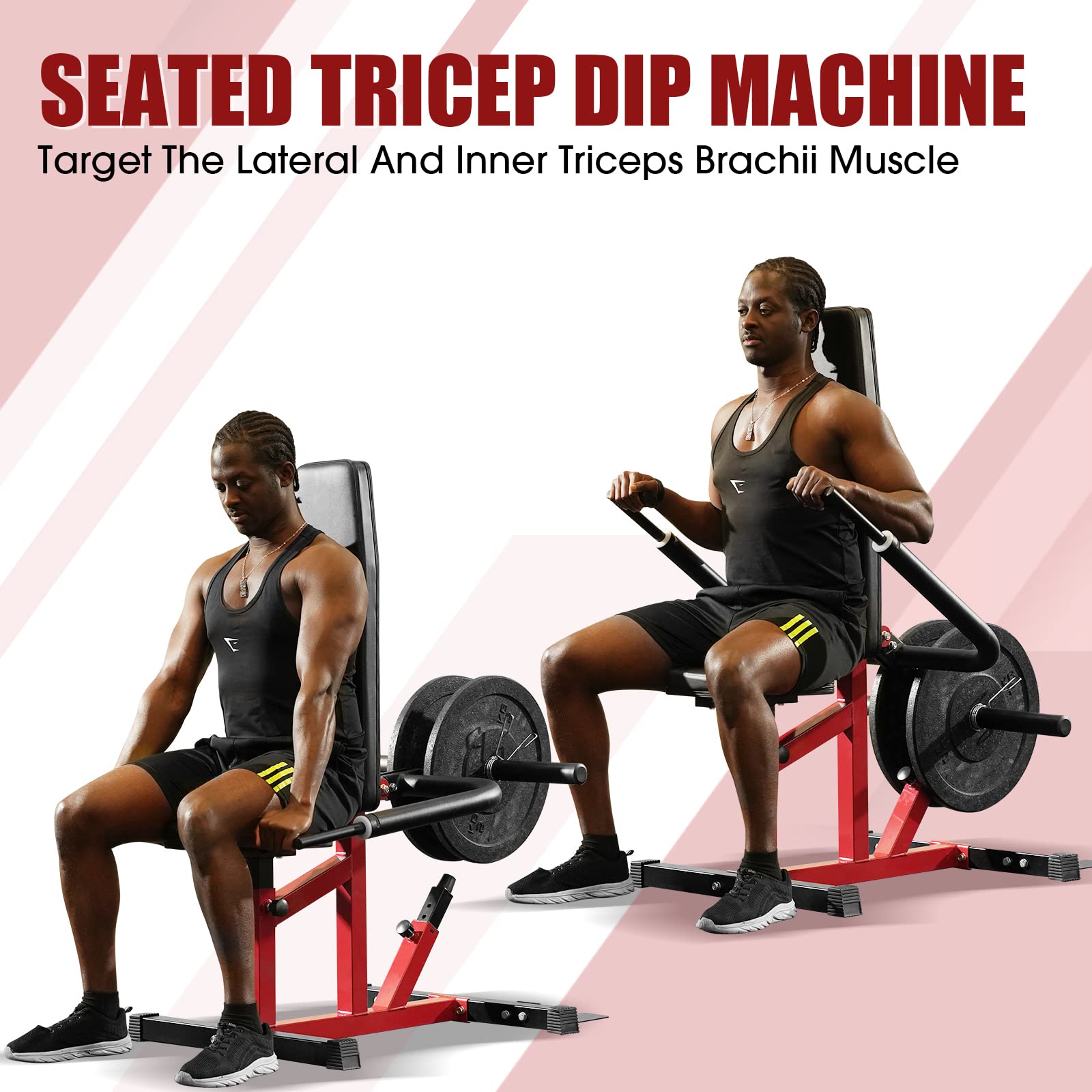 Seated Dip Machine Plate Loaded - Heavy Duty Tricep & Chest Press Gym Equipment with Cable Bar for Biceps Training (400LBS Capacity) - Perfect for Home & Commercial Gym Strength Training