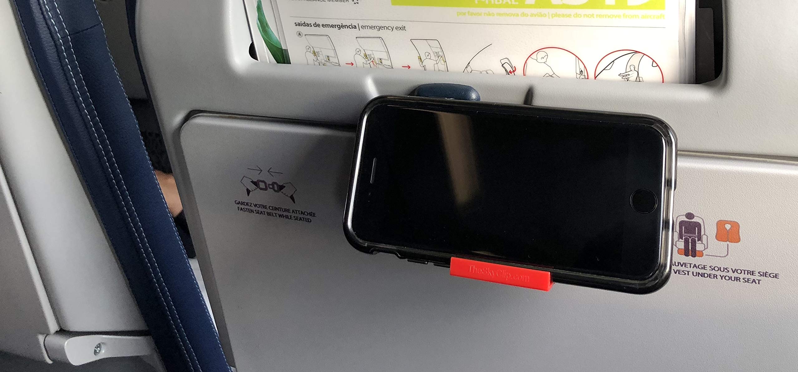 SkyClip Airplane Phone Holder - Secure Back of Seat Tray Table Clip & Durable Stand for iPhone, Android, Tablets & E-Readers (2 Pack) - Perfect for Inflight Entertainment, Road Trips & Office Use