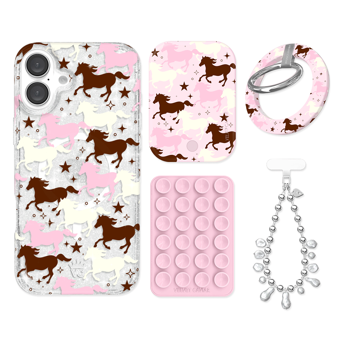 Pink Pony Glitter iPhone Case with Grip - Cute Sparkly Phone Cover for iPhone 13/14/15 Pro Max - Perfect for Girls, Teens, Women | Great for Everyday Use, Parties & Gifts