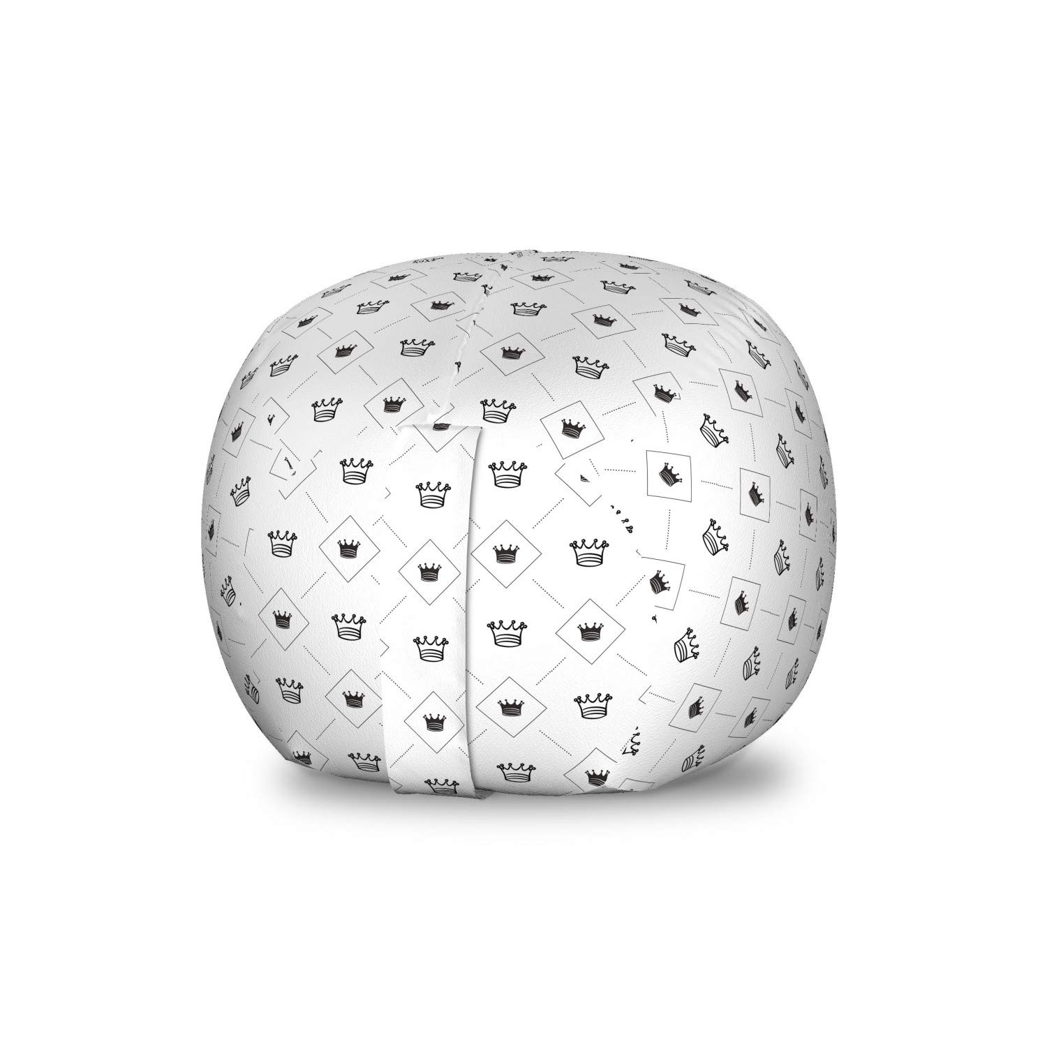 Ambesonne Abstract Storage Toy Bag Chair - Minimalist Modern Crowns & Dots Design - Washable Stuffed Animal Organizer - Small Size Black & White - Perfect for Kids' Room, Nursery & Playroom Organization