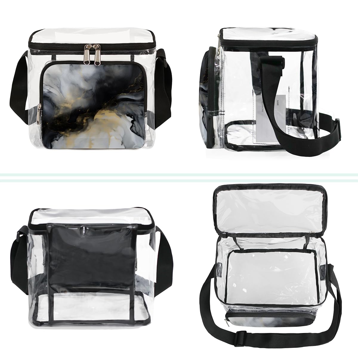 GzLeyigou Clear Marble Print Tote Bag - Waterproof Transparent Shoulder Bag with Handles for Women | Perfect for Beach, Travel, Picnic, Concerts & Stadium Events | Fashionable Crossbody Lunch Bag for Outdoor Activities