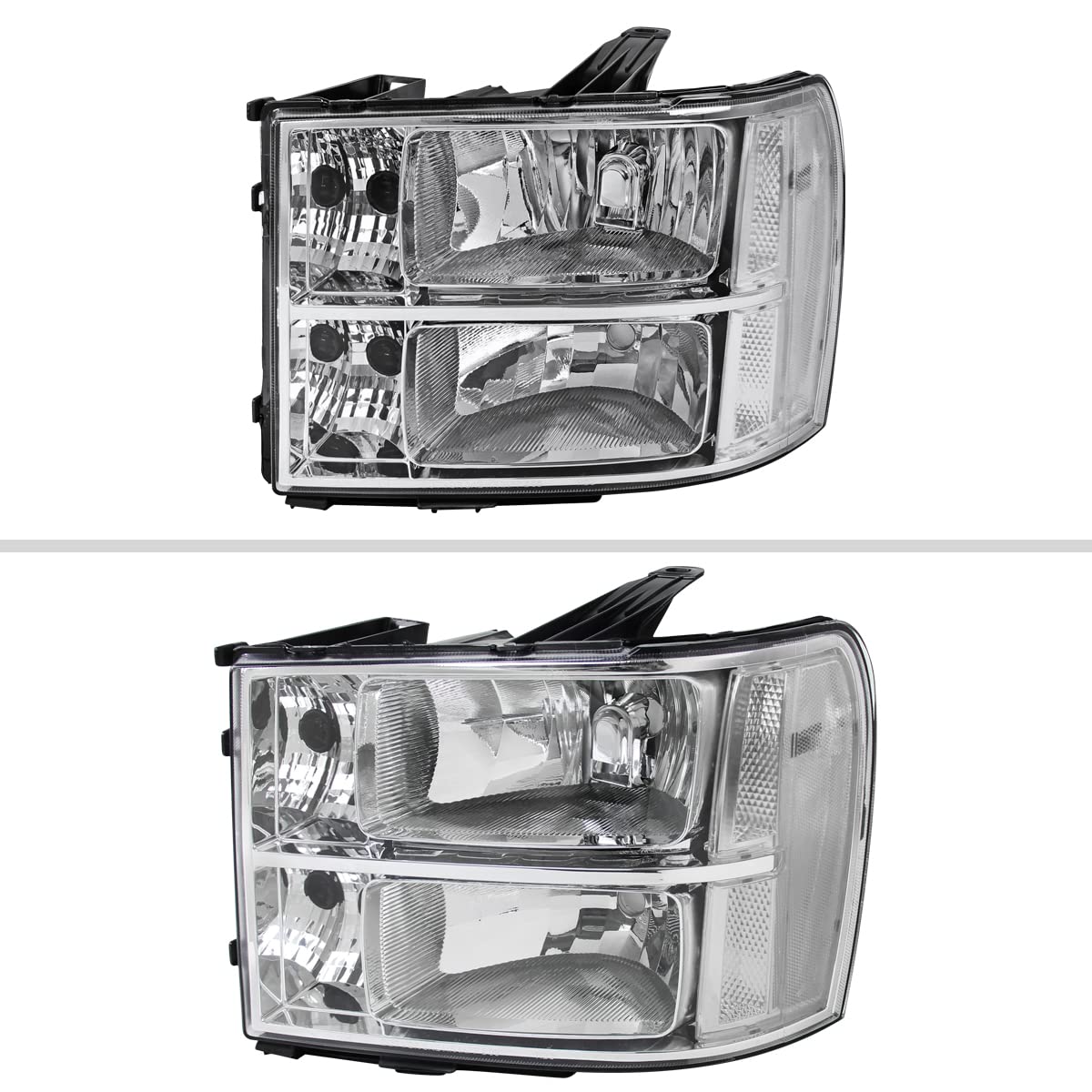 GMC Sierra Clear Chrome Replacement Headlights Pair for 2007-2013 Models - Left & Right Headlamp Assembly - Perfect for Night Driving & Off-Road Adventures