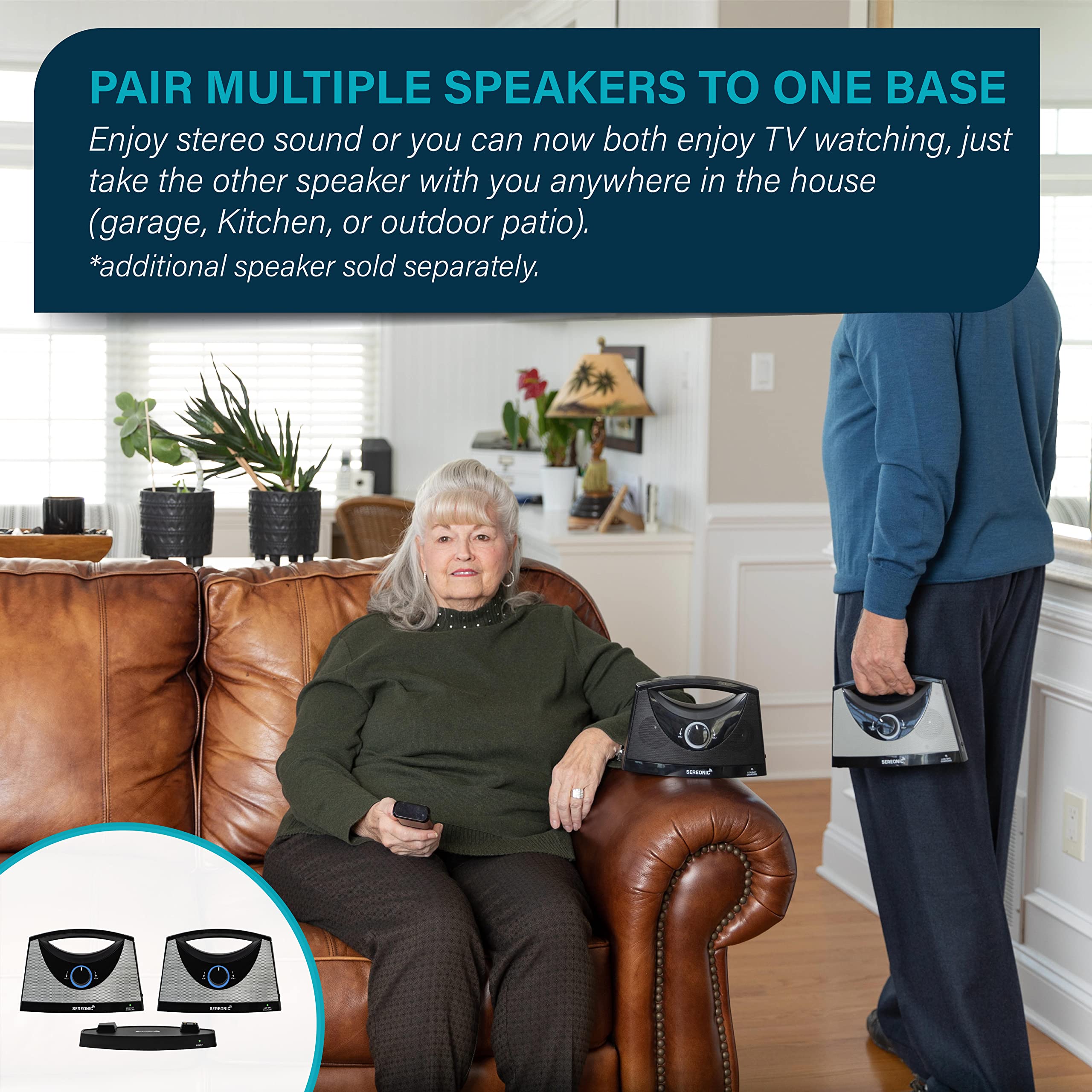 SEREONIC Wireless TV Speaker System Extra Receiver – Compatible with BT-200 for Multi-Room Audio (Transmitter & Cables Sold Separately) – Perfect for Home Theater, Gaming, and Whole-House Music Streaming