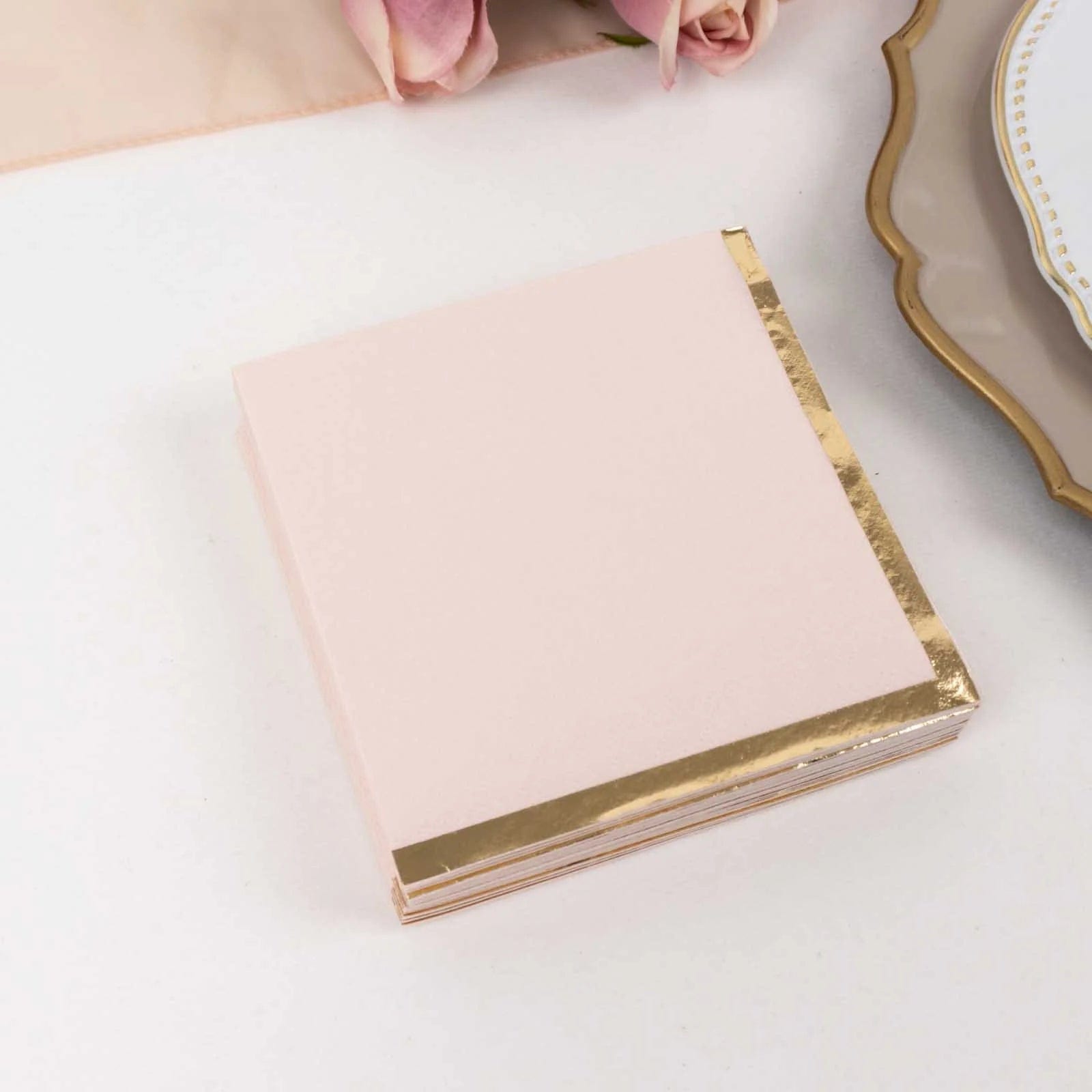 50 Soft 2-Ply Disposable Dinner Cocktail Napkins with Gold Foil Edge - Elegant Party Tableware for Weddings, Events & Home Entertaining