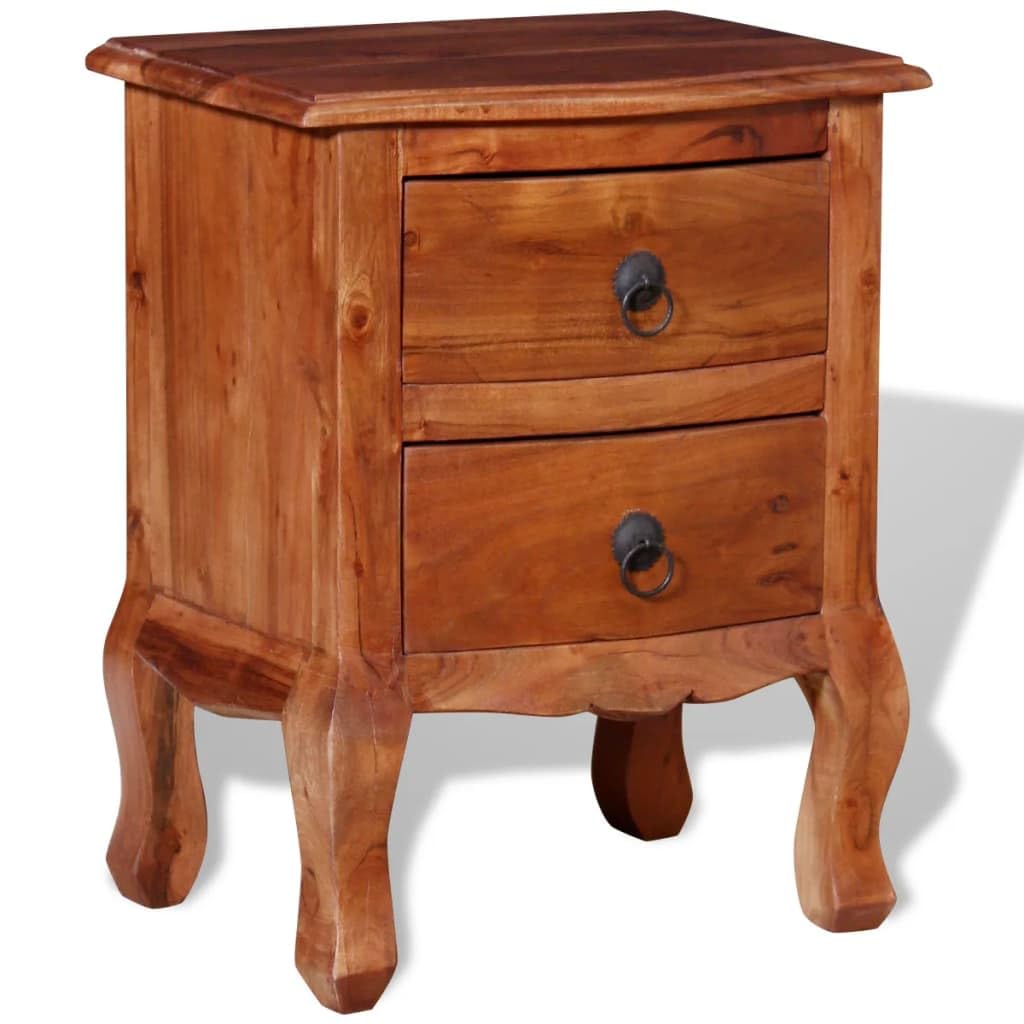 vidaXL Vintage-Style Nightstand with 2 Drawers - Solid Acacia Wood Bedside Cabinet - Brown Matte Finish End Table for Bedroom, Living Room & Office