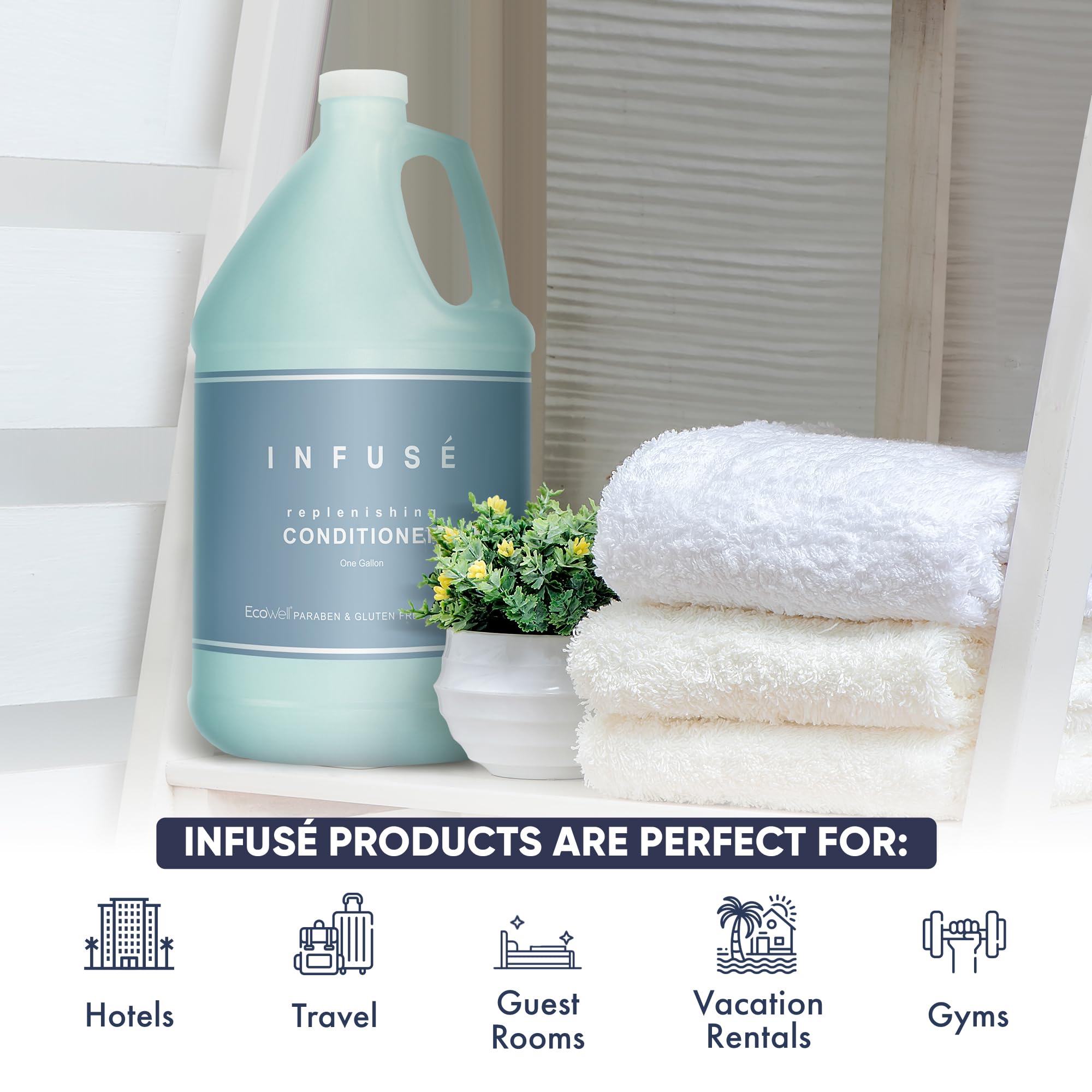Terra Pure Infuse Hotel Conditioner - 1 Gallon Bulk Refill for Soap Dispensers (Set of 4) | Professional Salon & Spa Quality | Perfect for Hotels, Gyms, and Public Restrooms