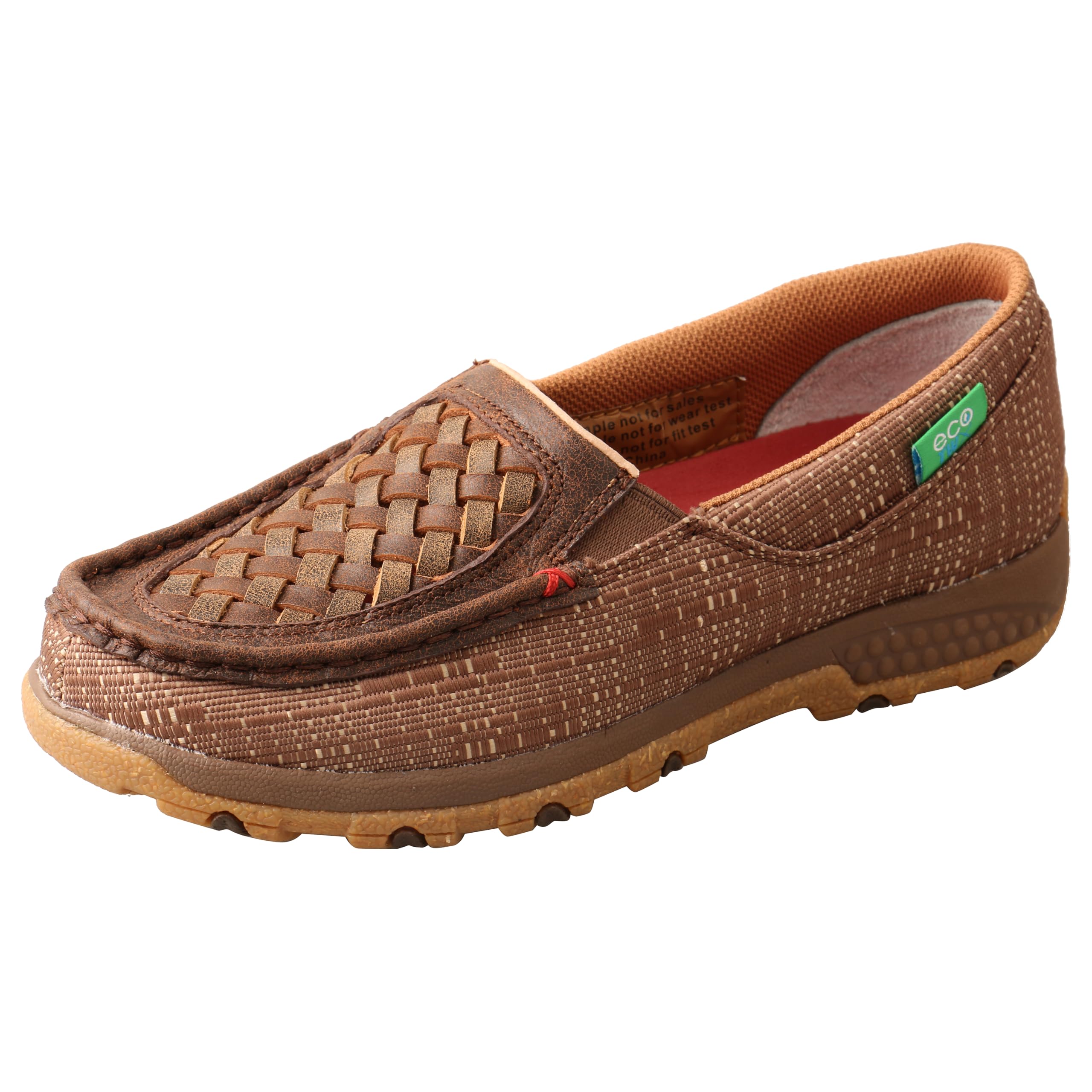 Twisted X Women's Slip-On Driving Moc Shoes - Comfortable Moc Toe with CellStretch Technology - Woven Brown & Coffee Leather - Size 8.5 M - Perfect for Casual Wear, Driving & Everyday Comfort