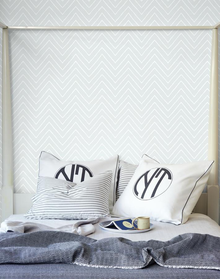 Frances Chevron Wallpaper by Wallshoppe in Fog - Modern Geometric Peel & Stick Wallpaper for Bedroom, Living Room, Nursery & Home Office Decor