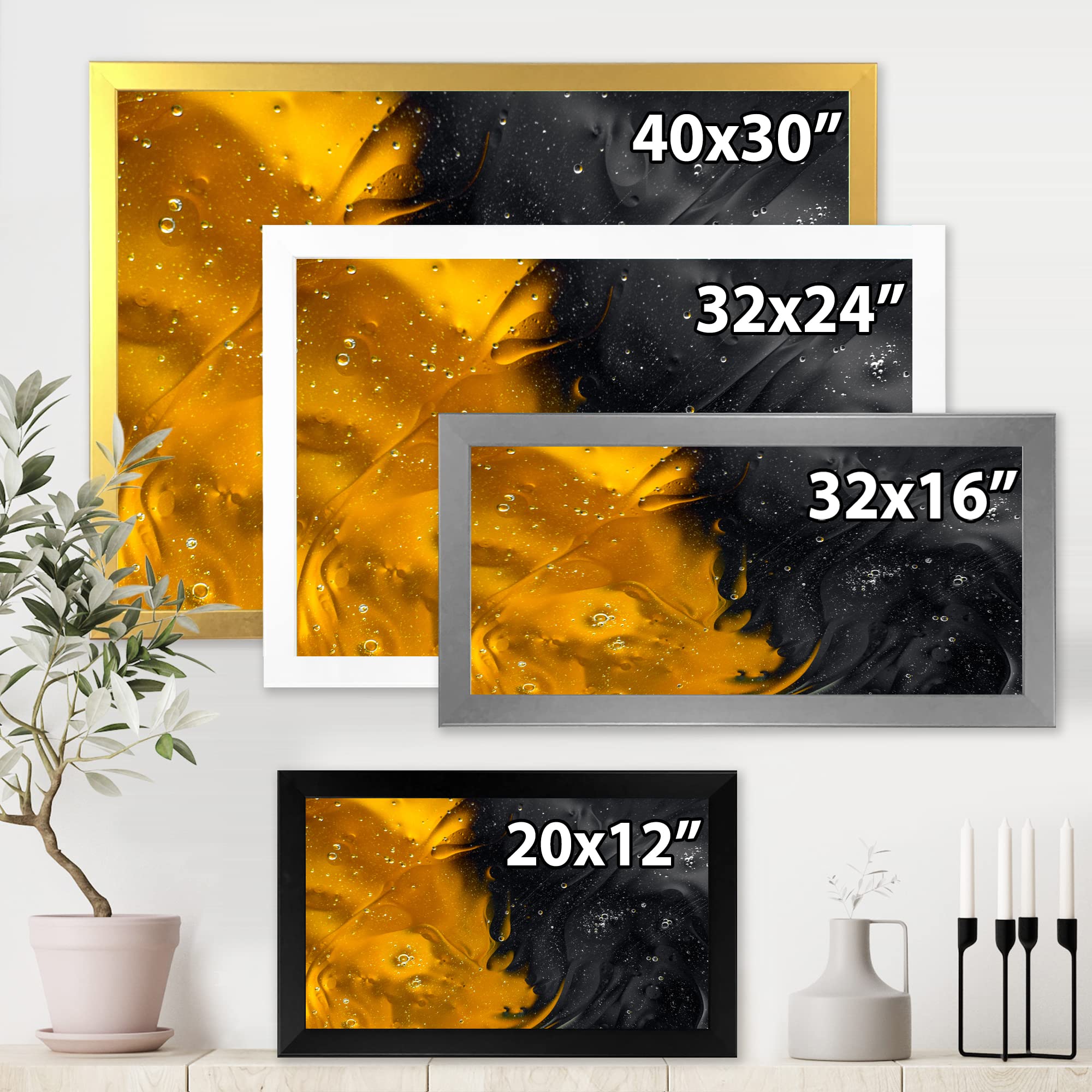 Modern Yellow and Black Framed Wall Art - Elegant Home Decor for Living Room, Bedroom & Office | Perfect Wedding Gift & Housewarming Present