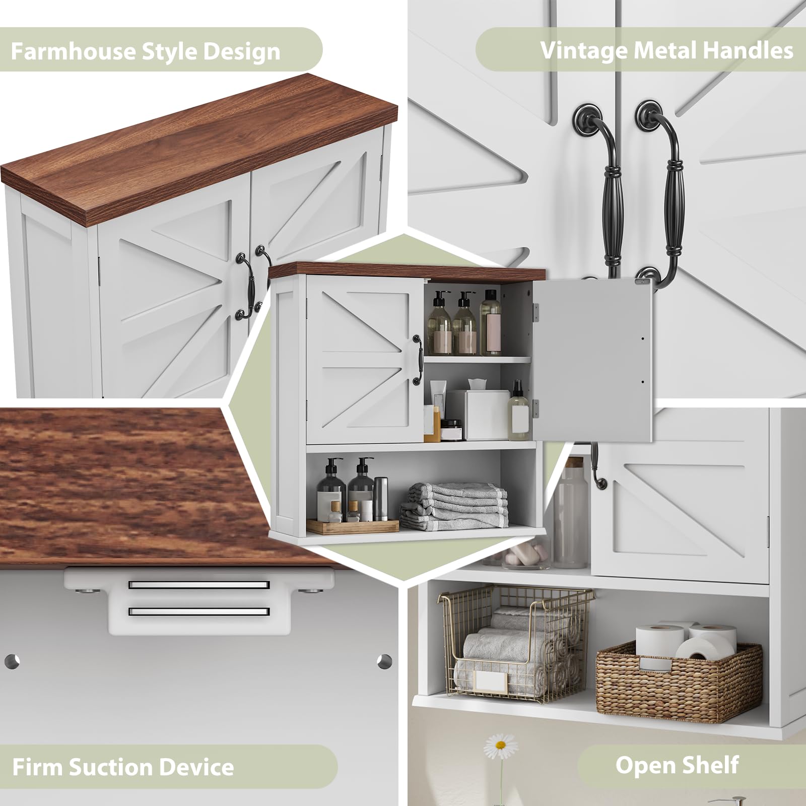 Farmhouse Wall Mounted Bathroom Medicine Cabinet with Adjustable Shelf - Rustic Storage for Bathroom, Living Room & Laundry Room - Perfect for Organizing Toiletries, Cosmetics & Cleaning Supplies