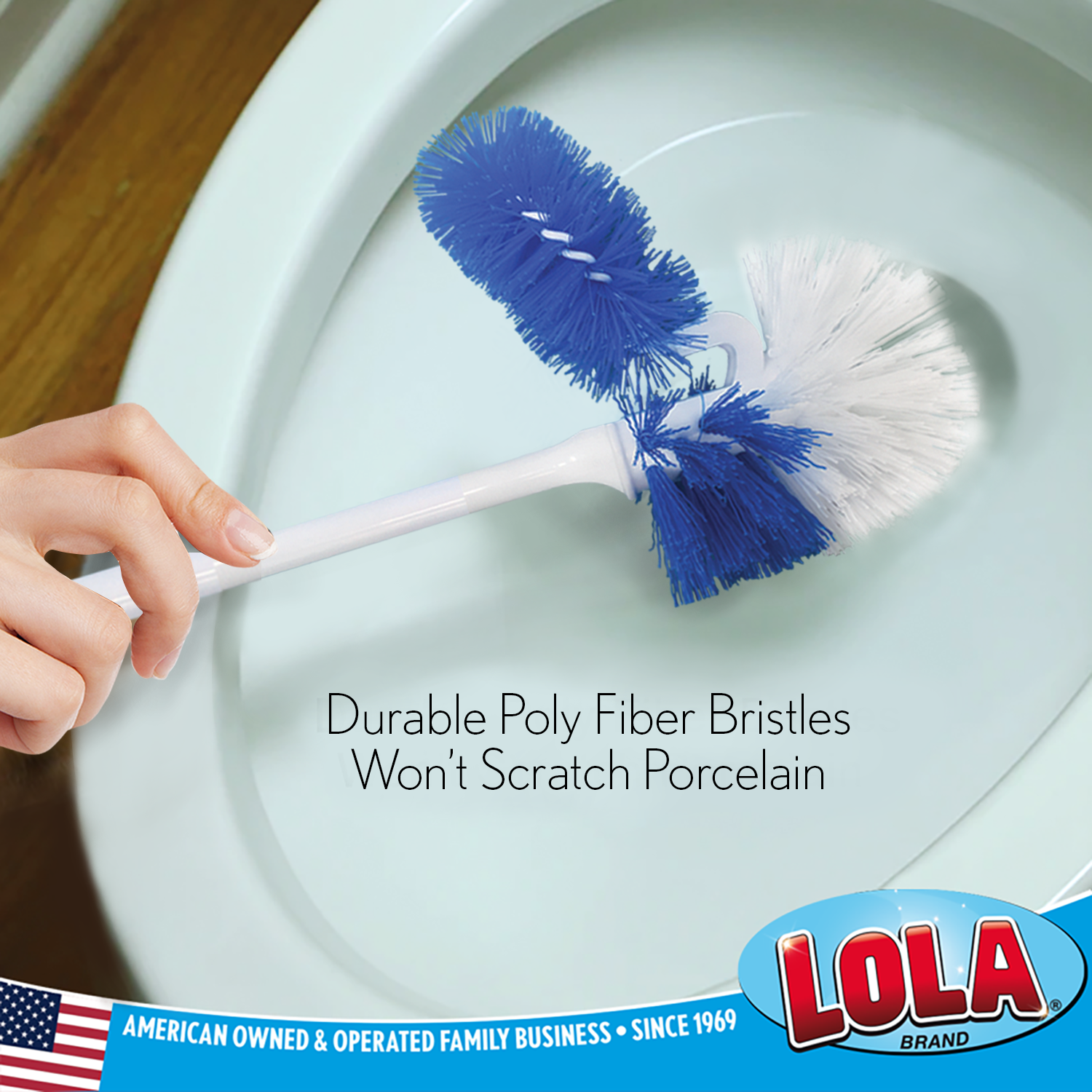 Lola Pro Euro Bowl Brush with Angled Scrub Attachment - Heavy Duty Toilet Cleaning Brush for Hard-to-Reach Areas Under Rim - Perfect for Bathroom, Kitchen Sink & Tile Grout Cleaning