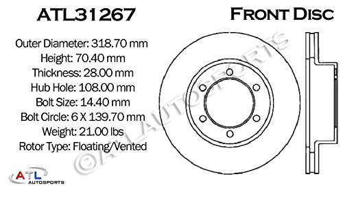2001 Toyota Tundra Front Performance Brake Rotors Pair - ATL31267-12DS | Fits W/Caliper Cast #S13WE | Improved Stopping Power & Heat Dissipation | Ideal for Off-Roading, Towing & Daily Driving