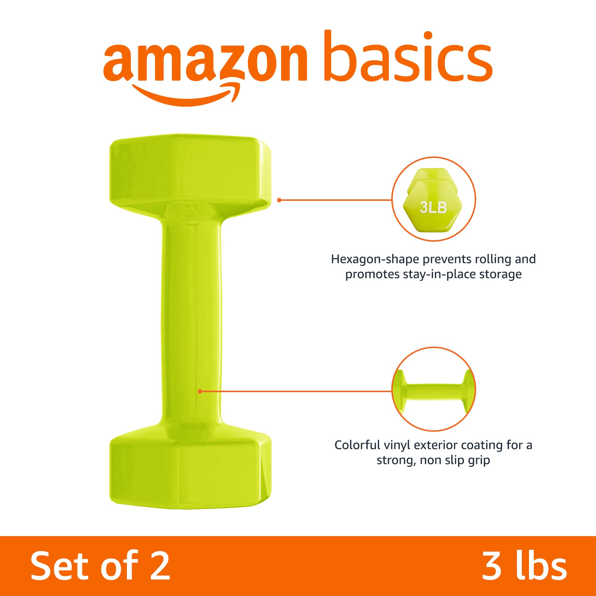 Amazon Basics Vinyl Coated Dumbbell Hand Weights - 5-50 lbs Set for Home Gym, Strength Training & Fitness Workouts - Non-Slip Grip for Weight Lifting, CrossFit & Muscle Building