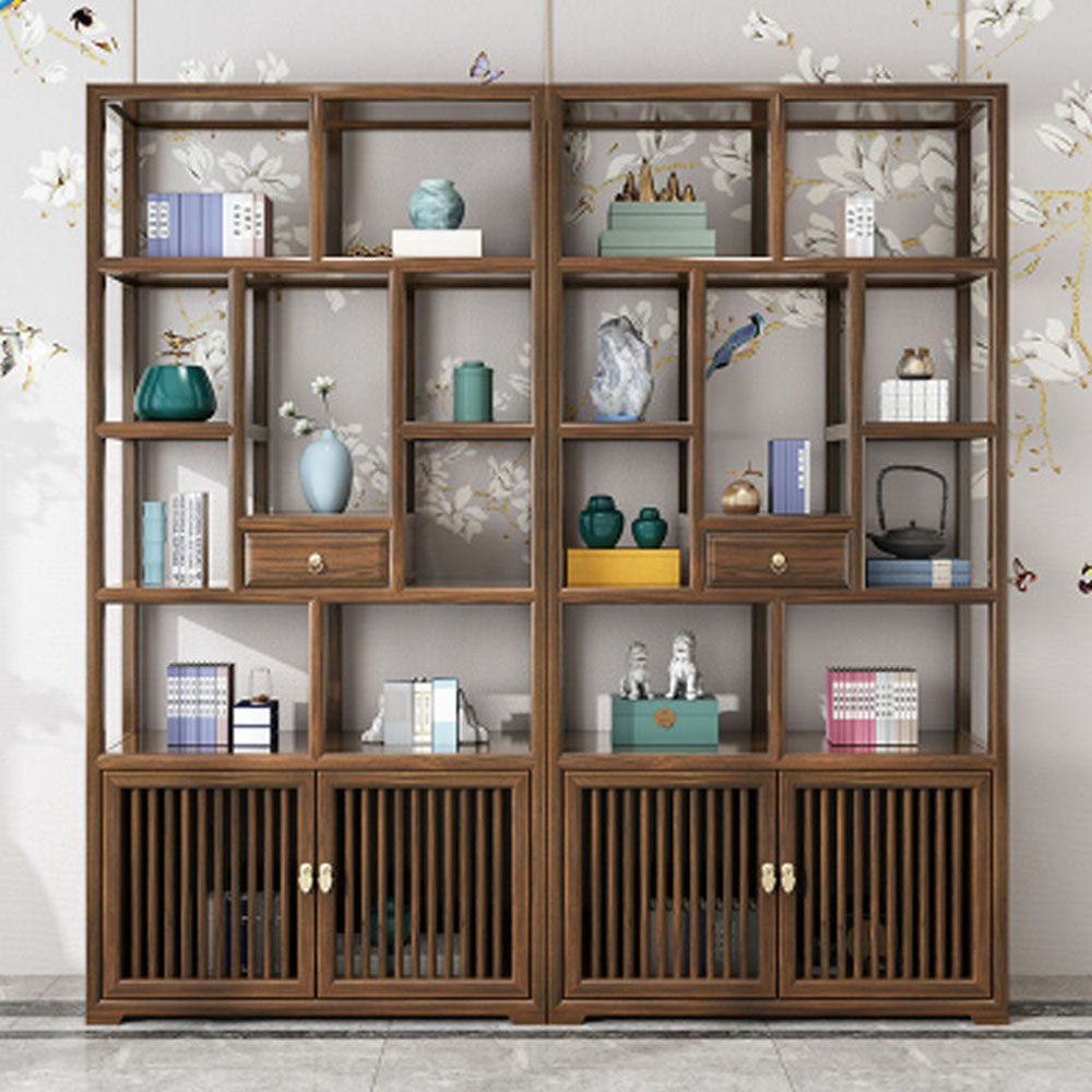 Elm Wood Curio Display Cabinet Shelf - Handcrafted Vintage Style Glass Door Showcase for Collectibles & Antiques - Perfect for Living Room, Dining Room, or Office Decor