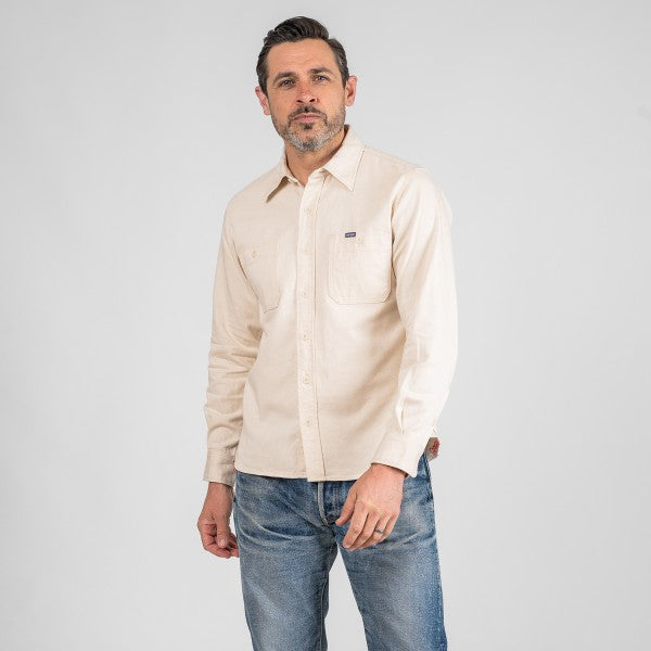 Iron Heart IHSH 414 9oz Cotton Linen Work Shirt - Off White | Durable Men's Casual Shirt for Workwear & Outdoor Activities