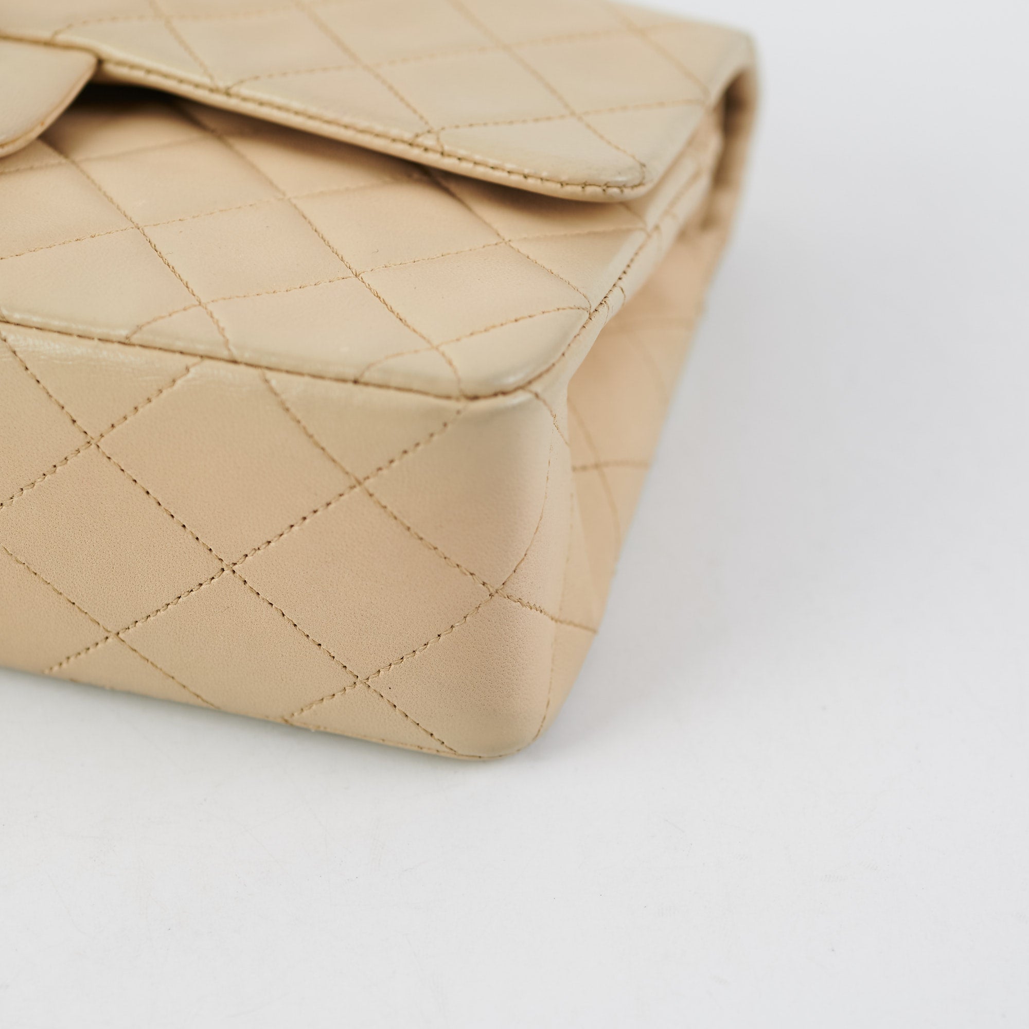 Vintage Chanel Small Double Flap Bag in Beige Lambskin Leather - Perfect for Date Night & Special Occasions