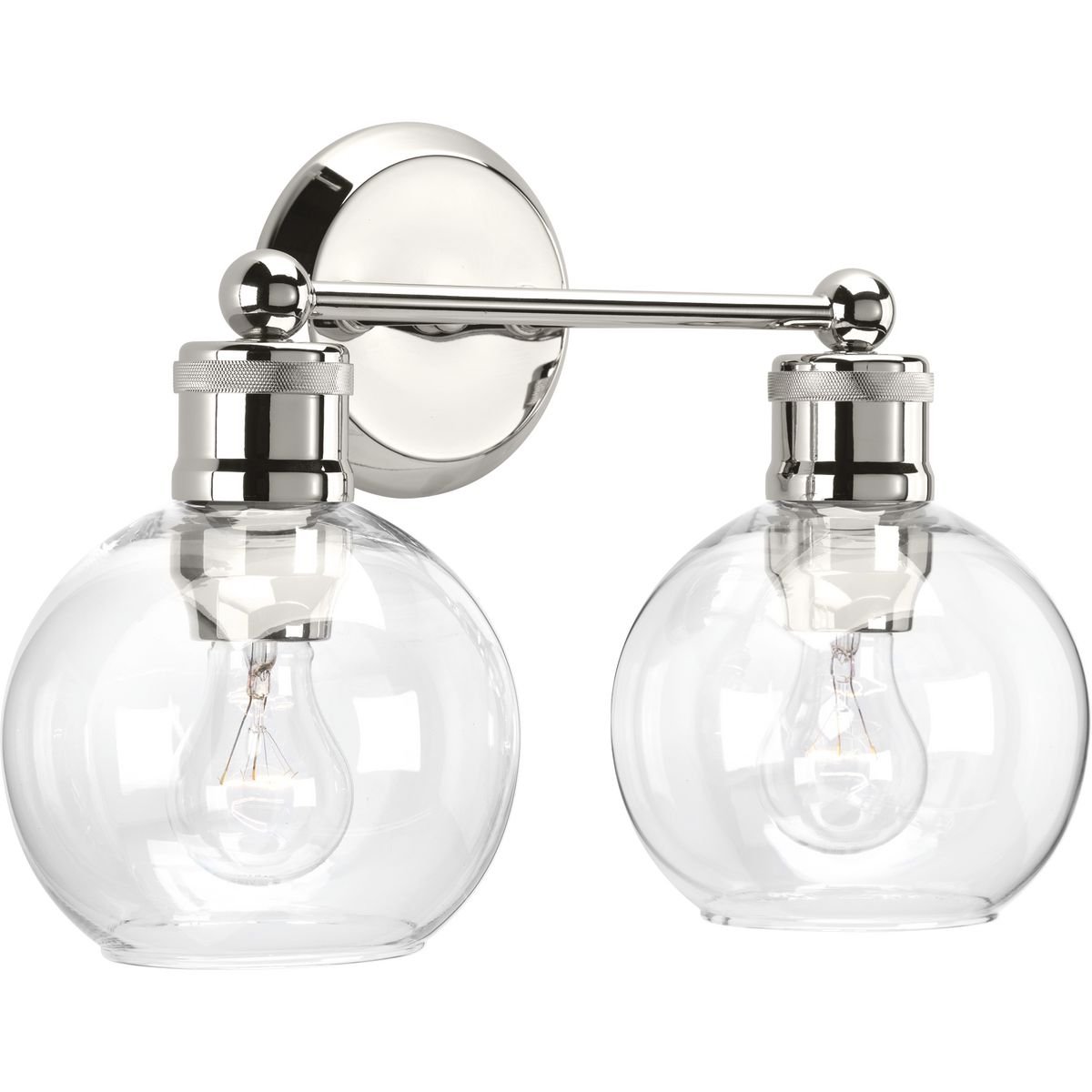 Hansford Collection 2-Light Clear Glass Coastal Bathroom Vanity Light Fixture in Polished Nickel - Perfect for Beach House, Coastal Style Bathroom or Nautical Themed Decor