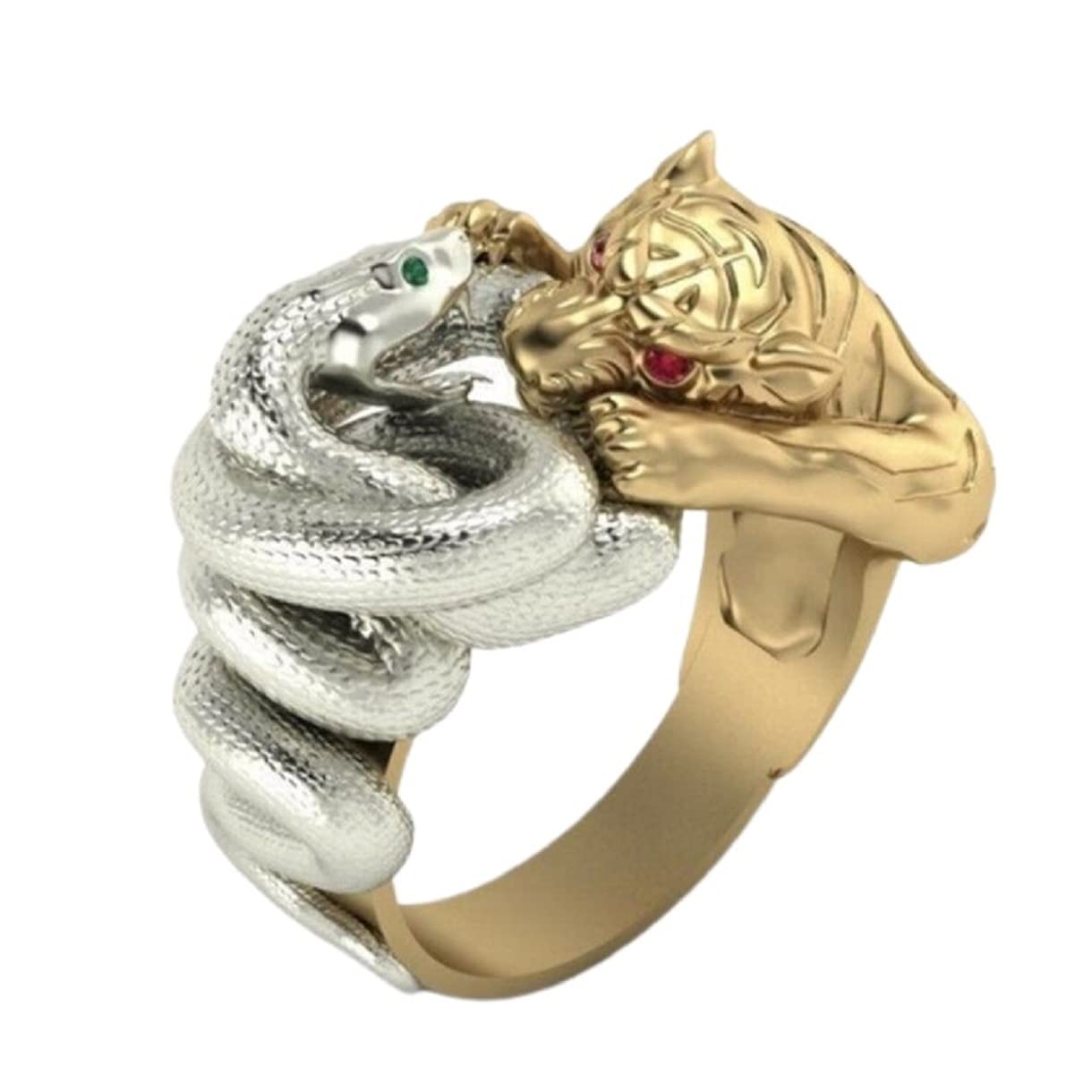Men's Roaring Tiger Snake Head Ring - Gothic Gold Cobra Ring with Red Eyes for Hip Hop Style | Perfect for Streetwear, Parties & Bold Fashion Statements