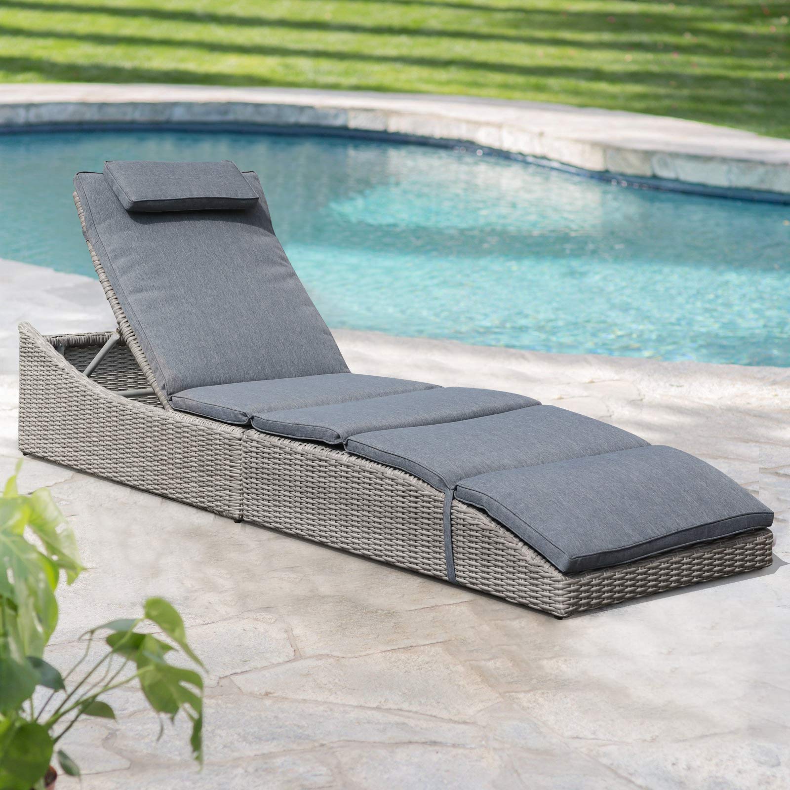 Premium Adjustable Folding Chaise Lounge Chair with Removable Cushion - Patio PE Rattan Recliner for Poolside, Beach & Backyard - Dark Gray Outdoor Relaxation Furniture (Fully Assembled) - Perfect for Sunbathing, Lounging & Vacation Getaways