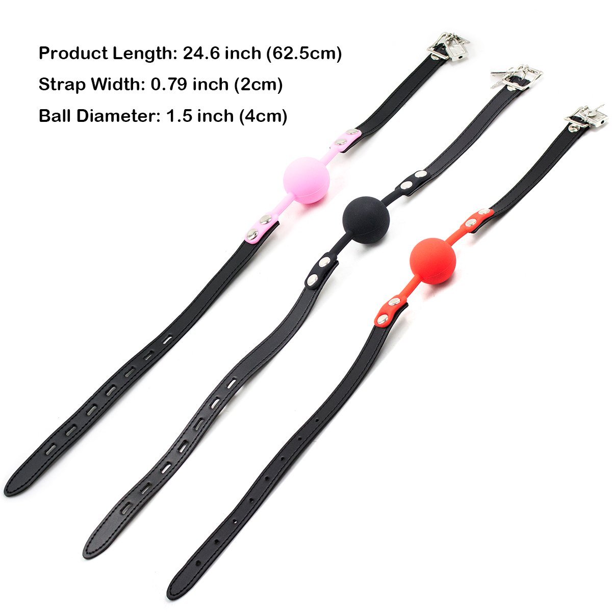Premium SM Silicone Ball Gag with Adjustable Locking Leather Strap - BDSM Adult Bondage Kit for Dominance Play (1.5 Inch Ball, Red & Black) - Perfect for Roleplay, Sensory Deprivation, and BDSM Couples Play