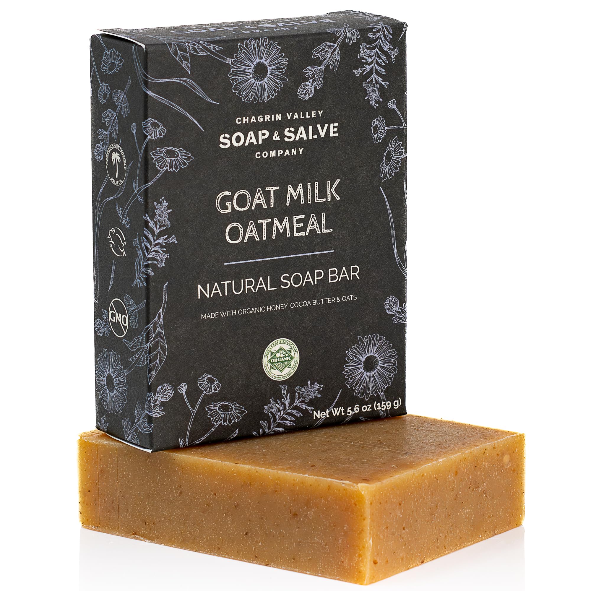 Organic Oatmeal, Honey & Goat Milk Soap Bar for Dry & Itchy Skin Relief - Unscented Cleansing Bar Soap for Women & Men (5.6 oz) - Perfect for Sensitive Skin Care & Daily Moisturizing Routine
